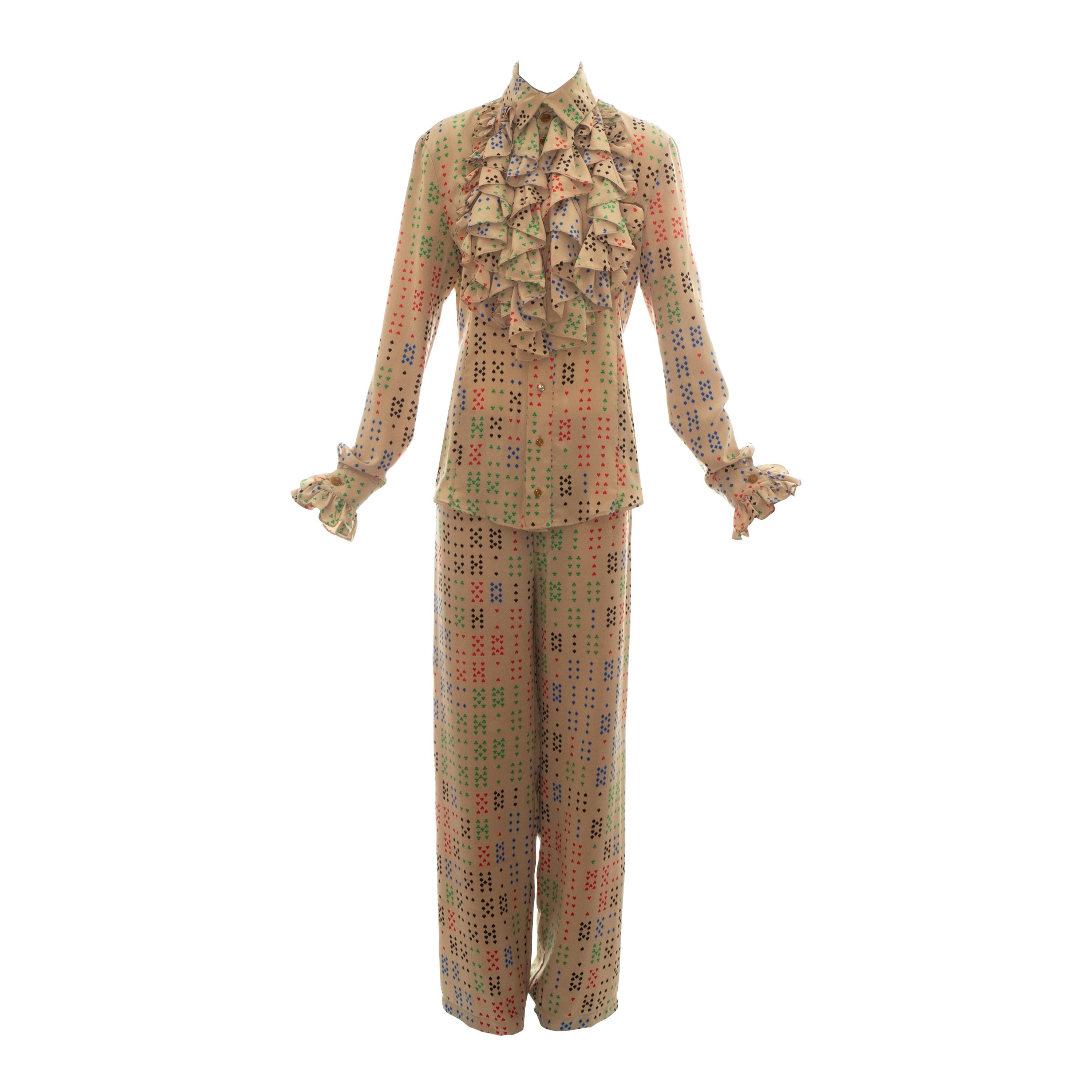 Vivienne Westwood mens tan ruffled pant suit, ss 1997 For Sale