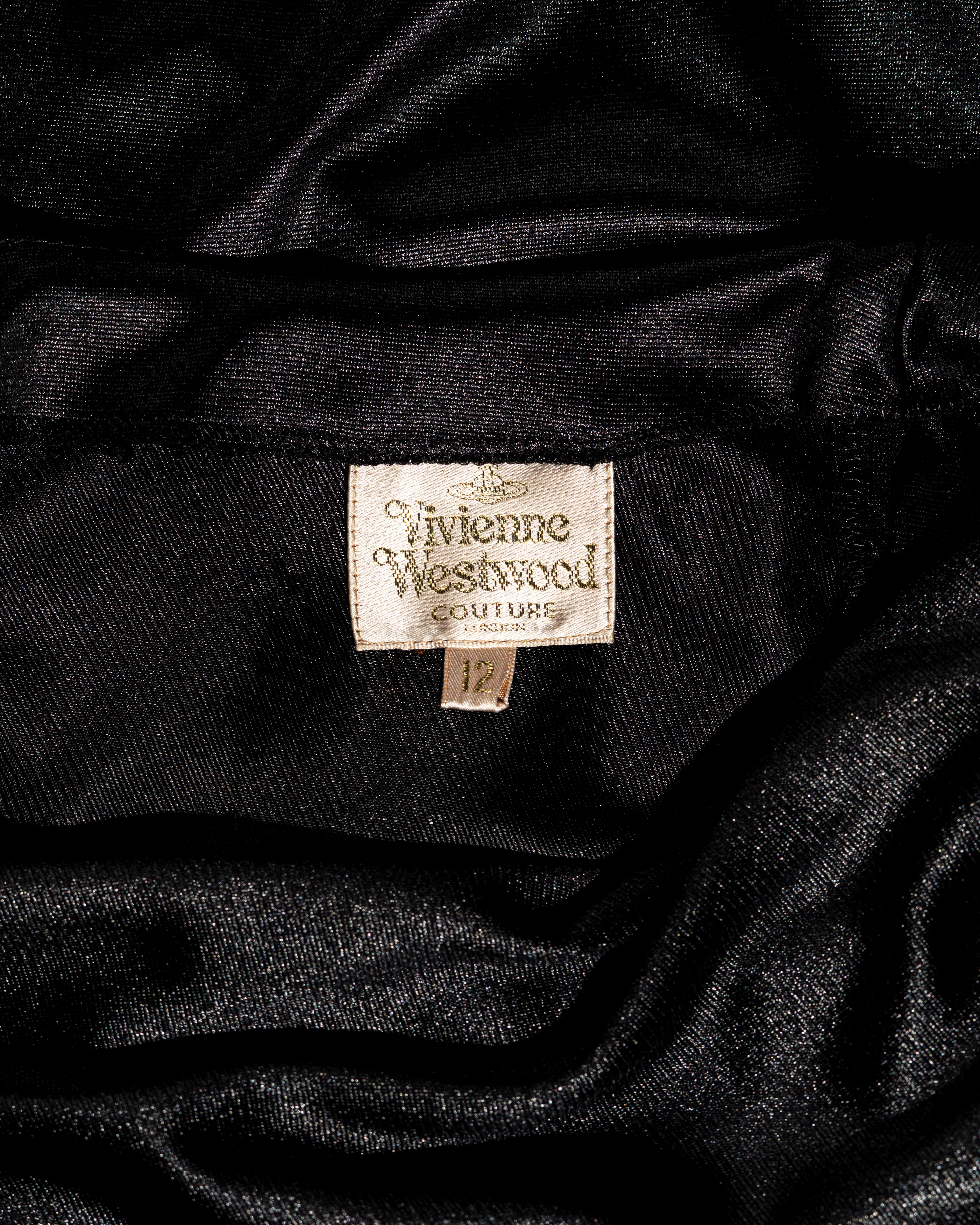 Vivienne Westwood vestido de noche drapeado de punto de nailon negro metalizado, fw 1997 5