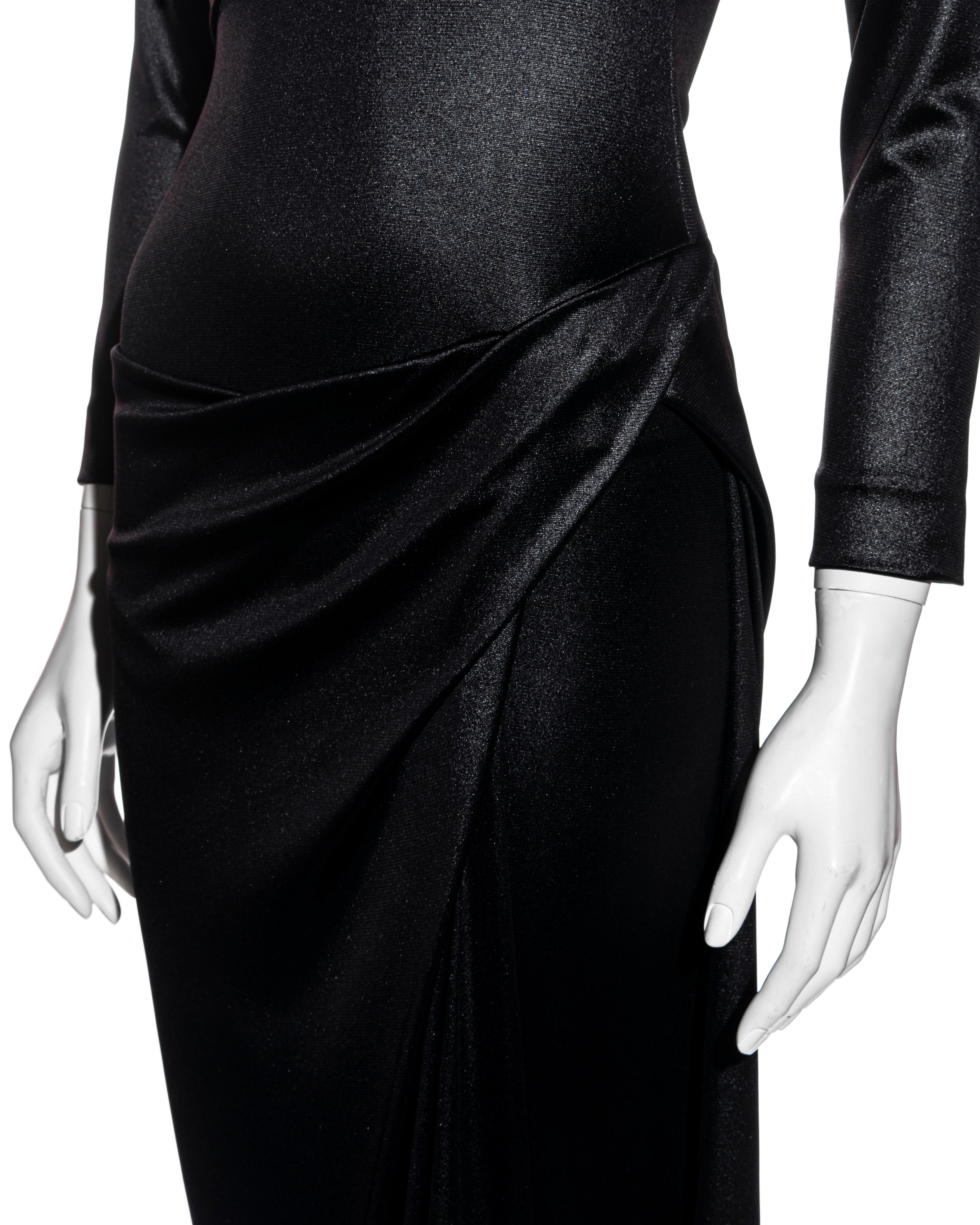 Black Vivienne Westwood metallic black nylon jersey draped evening dress, fw 1997 For Sale