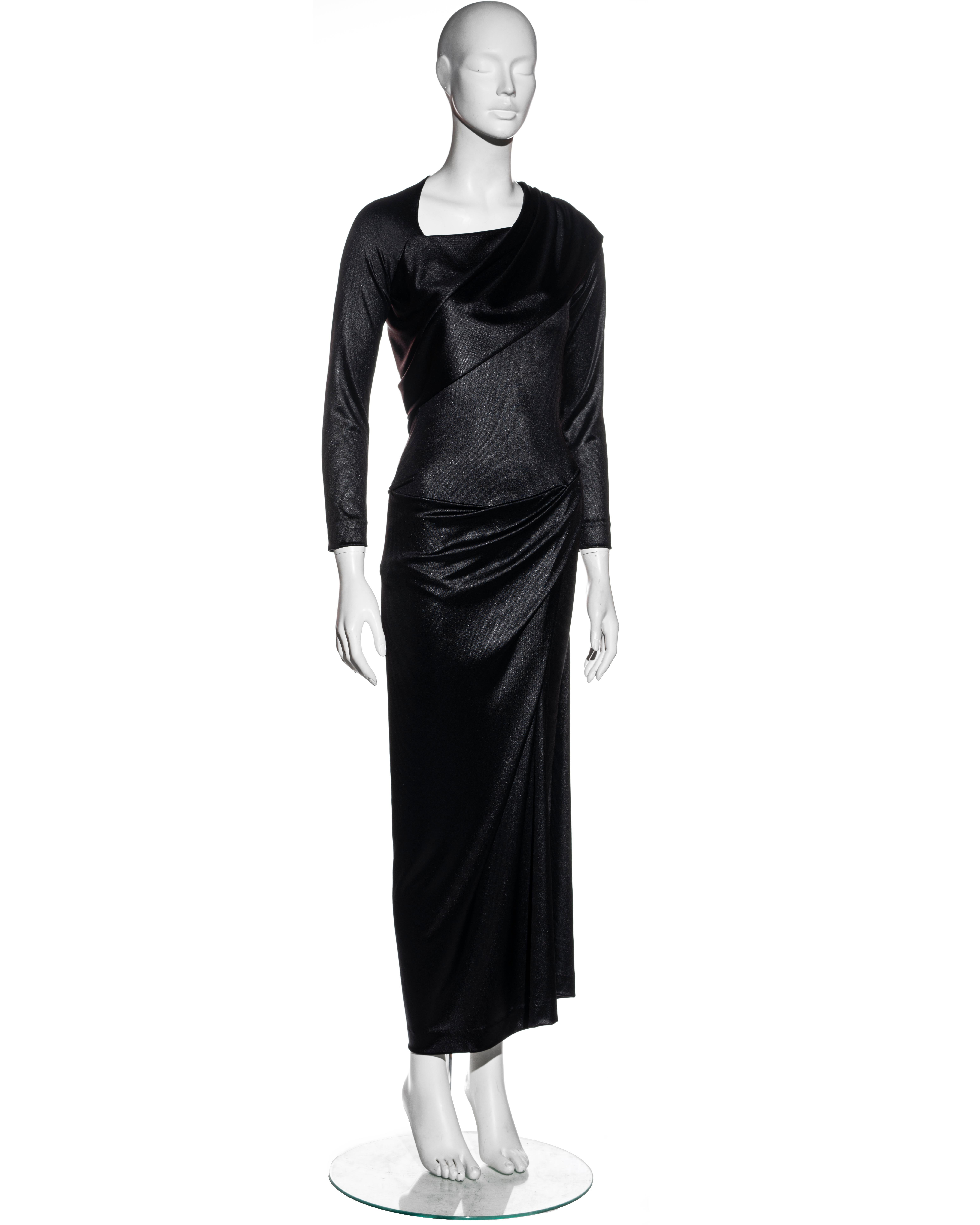 Vivienne Westwood metallic black nylon jersey draped evening dress, fw 1997 In Good Condition For Sale In London, GB