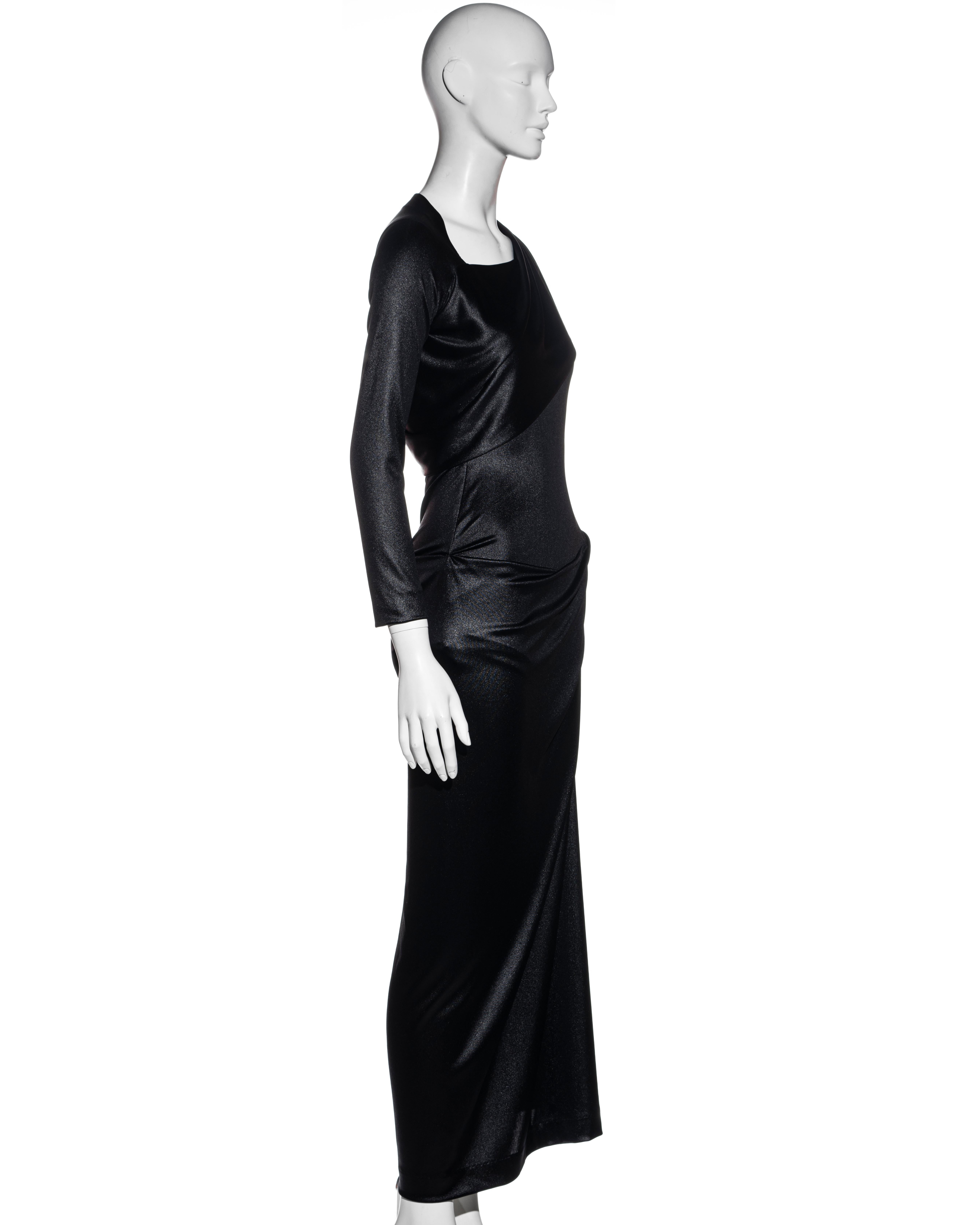 Women's Vivienne Westwood metallic black nylon jersey draped evening dress, fw 1997 For Sale