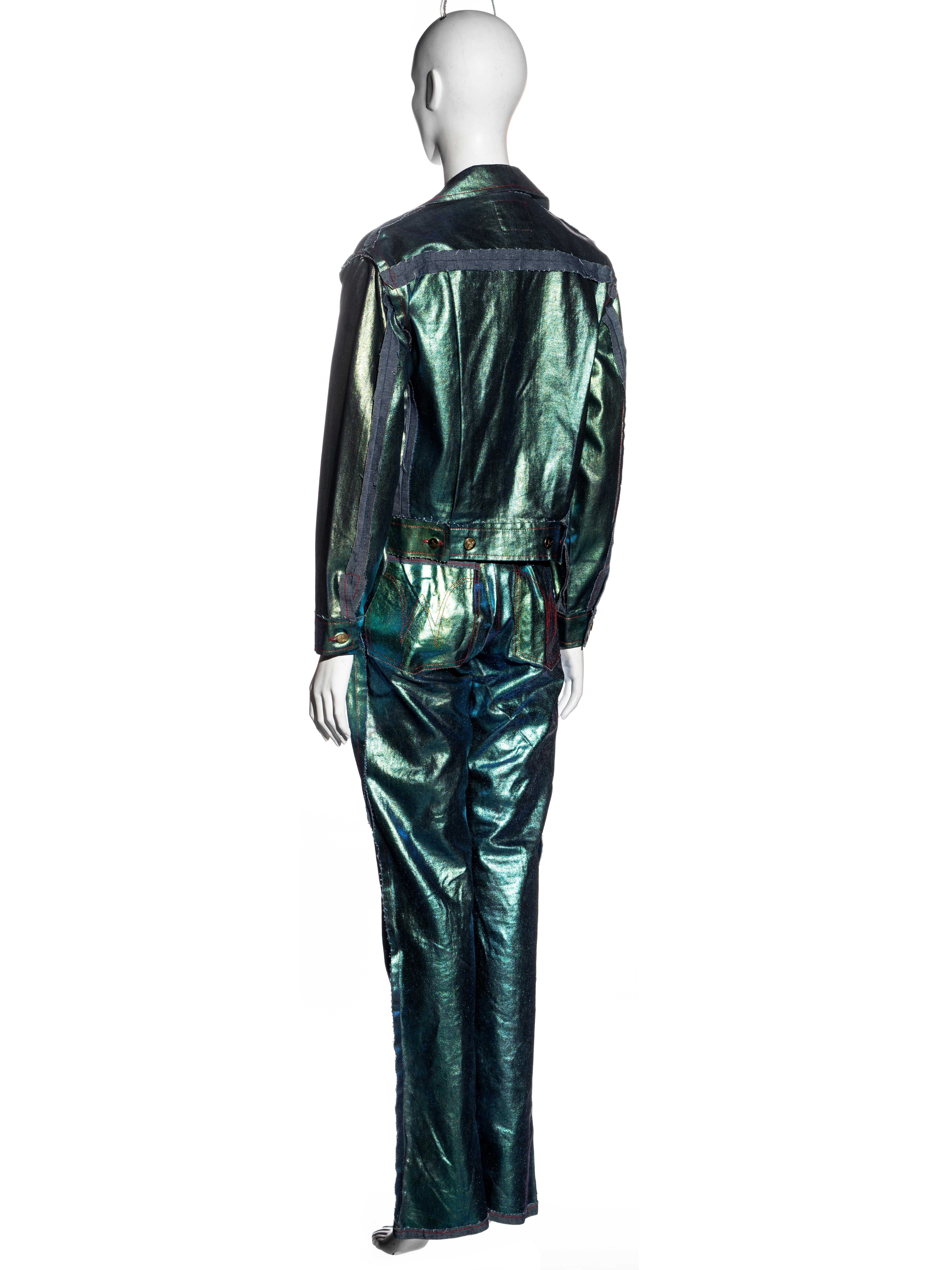 Vivienne Westwood metallic foiled denim corset, jacket and pants, ss 1993 For Sale 4