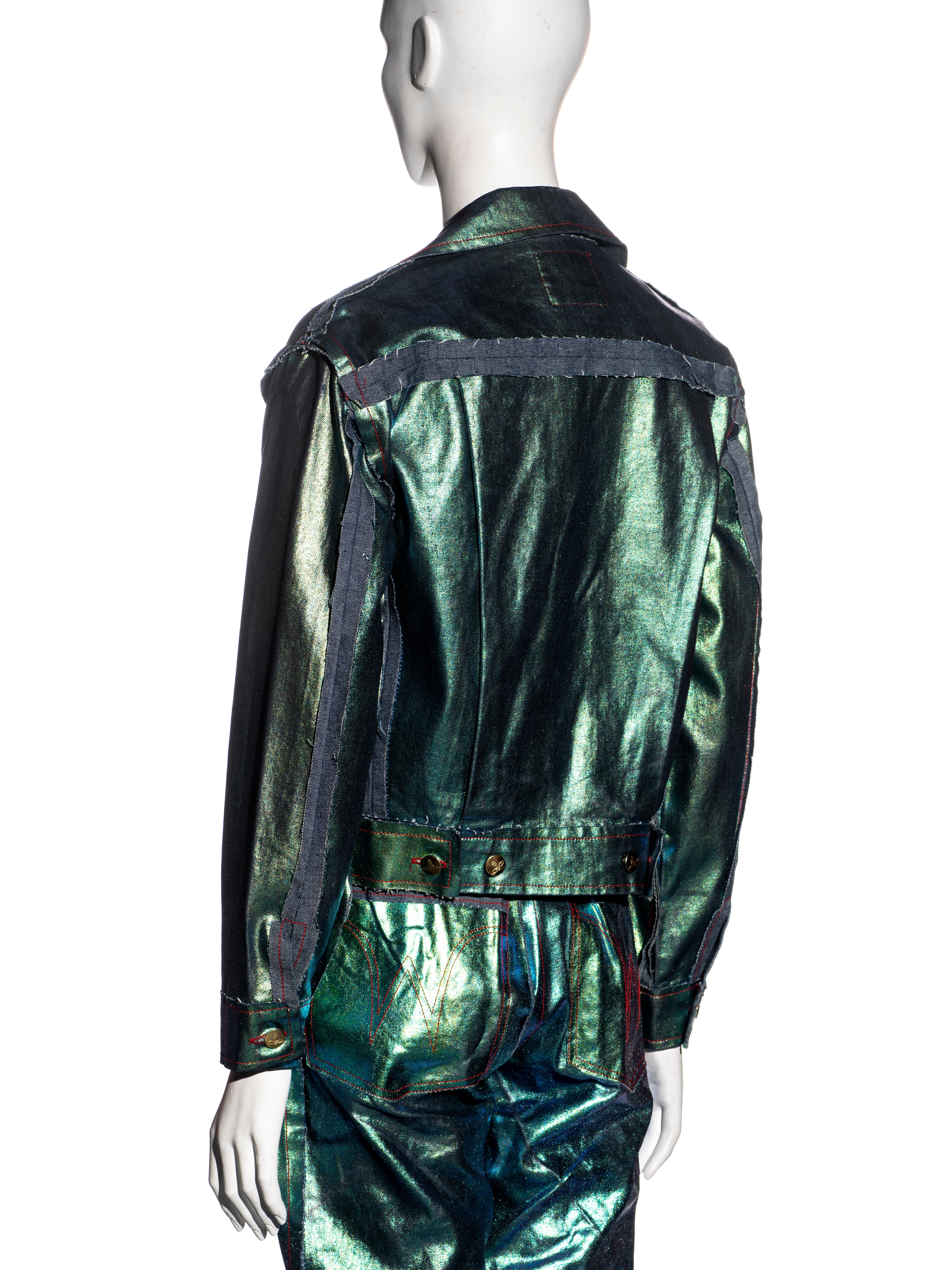 Vivienne Westwood metallic foiled denim corset, jacket and pants, ss 1993 For Sale 5