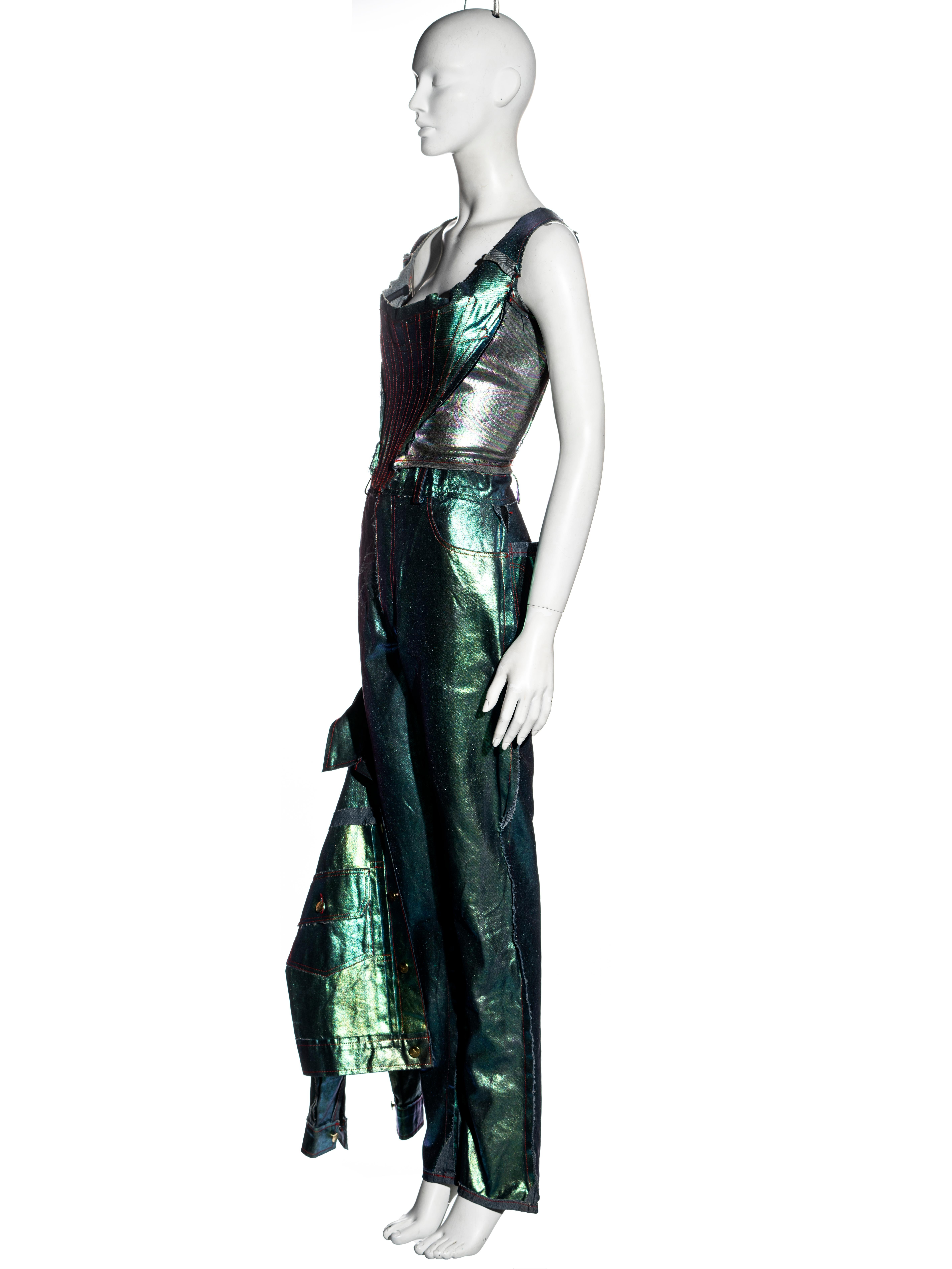 Vivienne Westwood metallic foiled denim corset, jacket and pants, ss 1993 For Sale 6