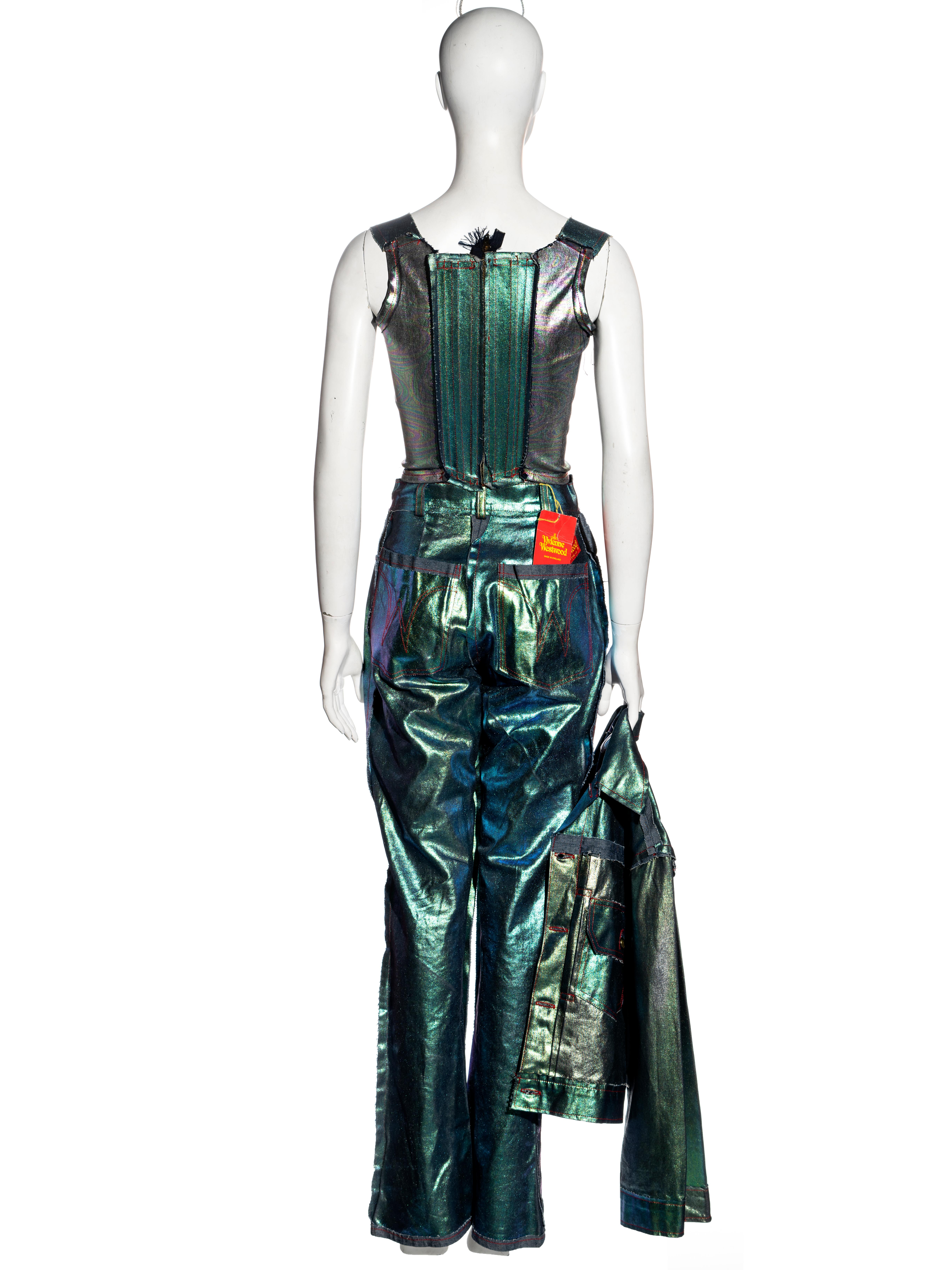 Vivienne Westwood metallic foiled denim corset, jacket and pants, ss 1993 For Sale 7