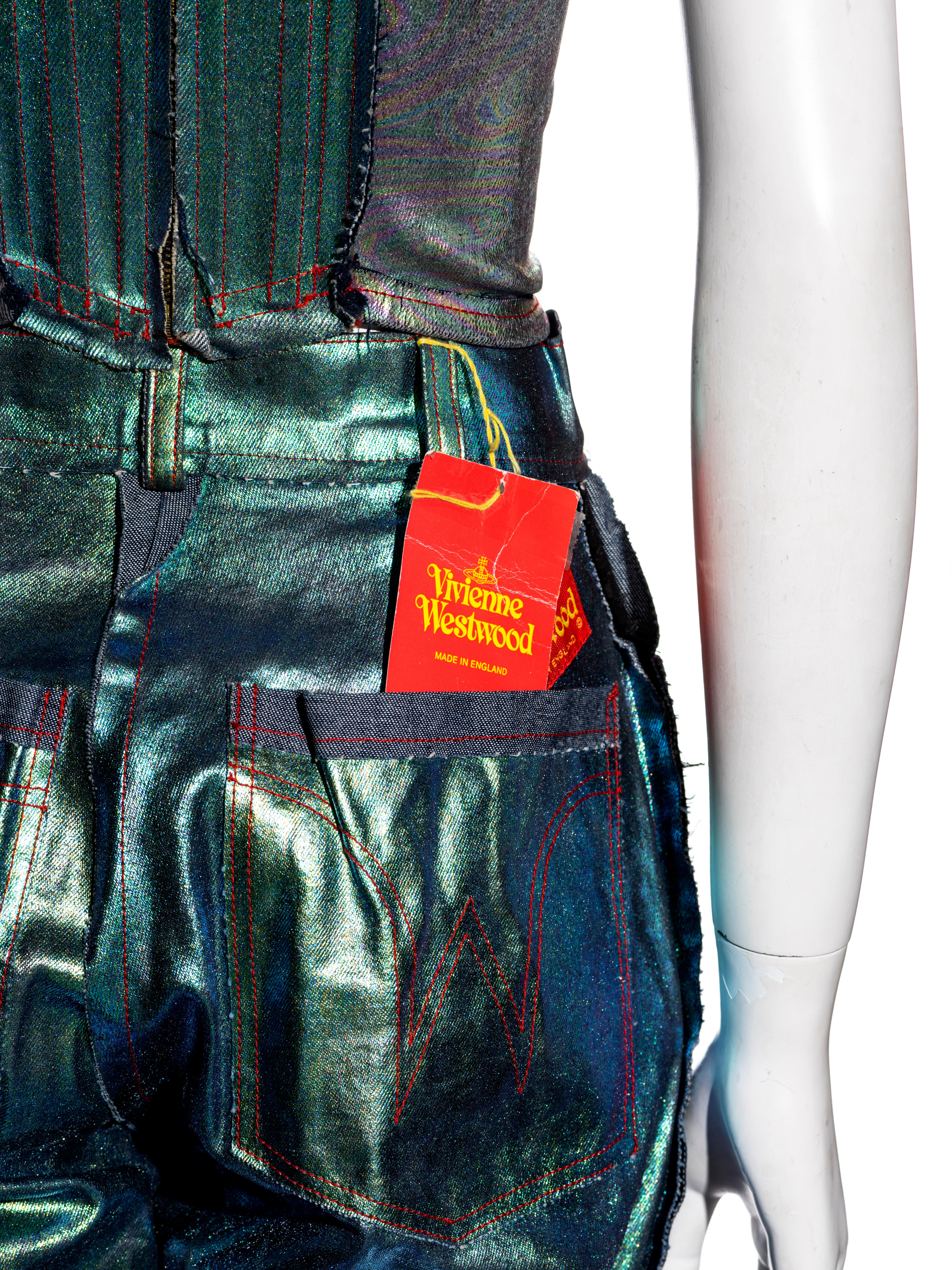 Vivienne Westwood metallic foiled denim corset, jacket and pants, ss 1993 For Sale 10