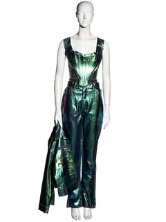 Vivienne Westwood metallic foiled denim corset, jacket and pants, ss 1993