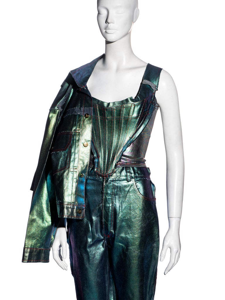 Vivienne Westwood metallic foiled denim corset, jacket and pants, ss ...