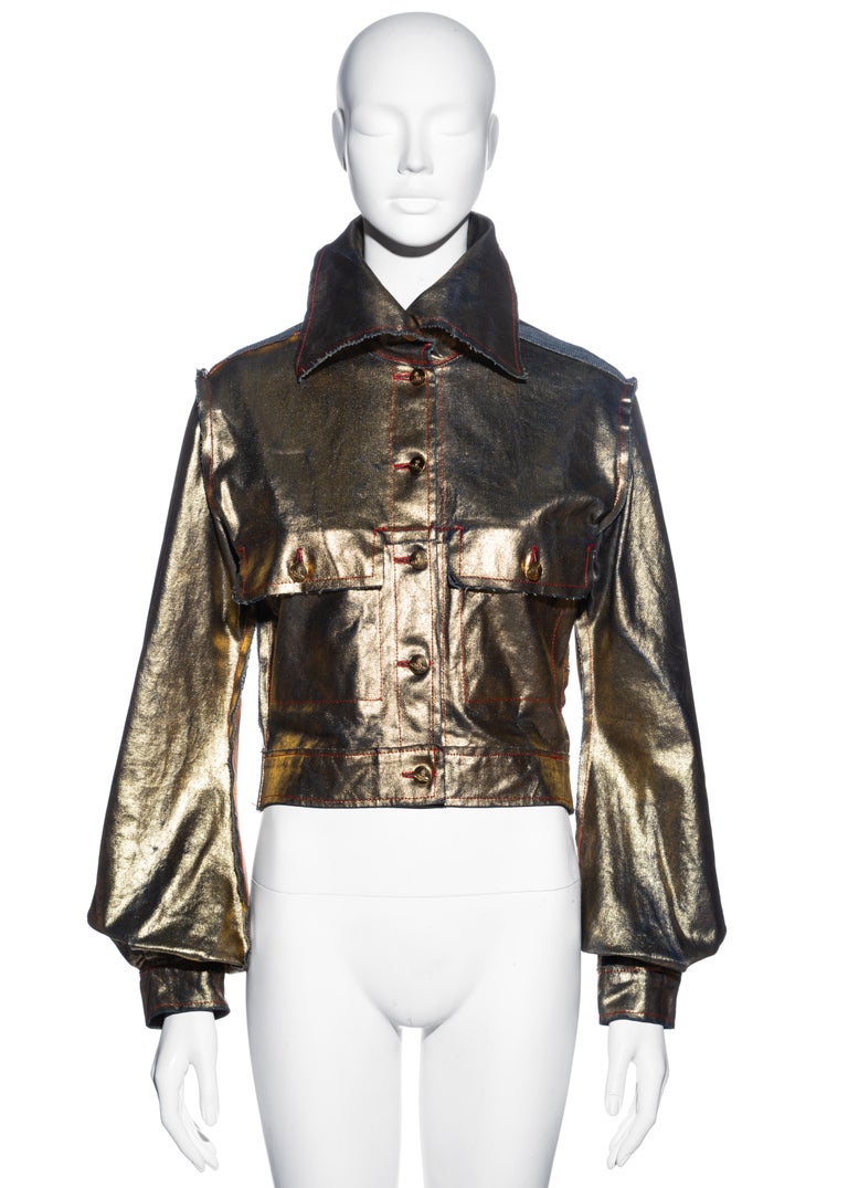Veste en jean cirée métallisée dorée Vivienne Westwood, printemps-été 1993  En vente sur 1stDibs