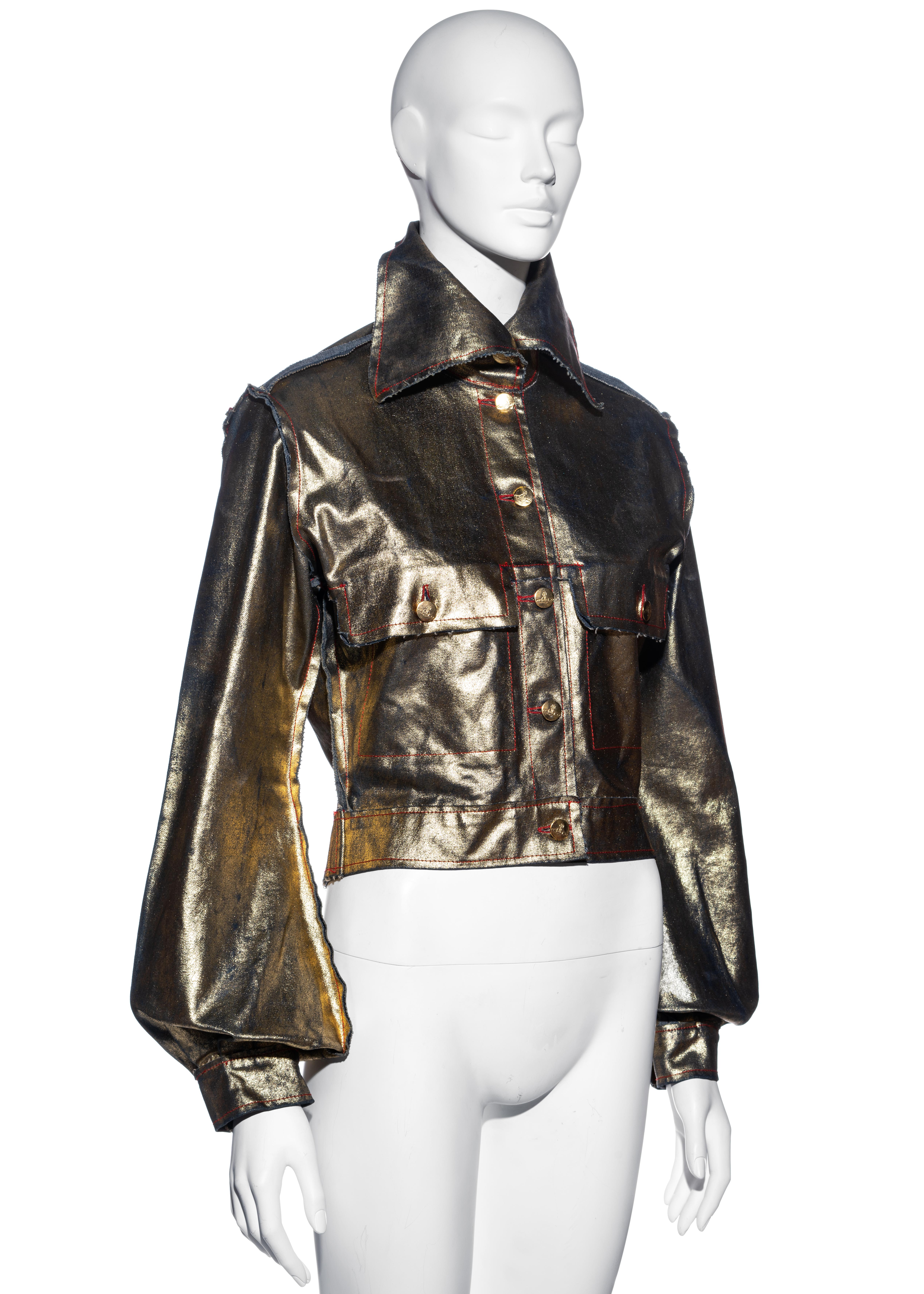 Vivienne Westwood metallic gold waxed denim jacket, ss 1993 In Good Condition For Sale In London, GB