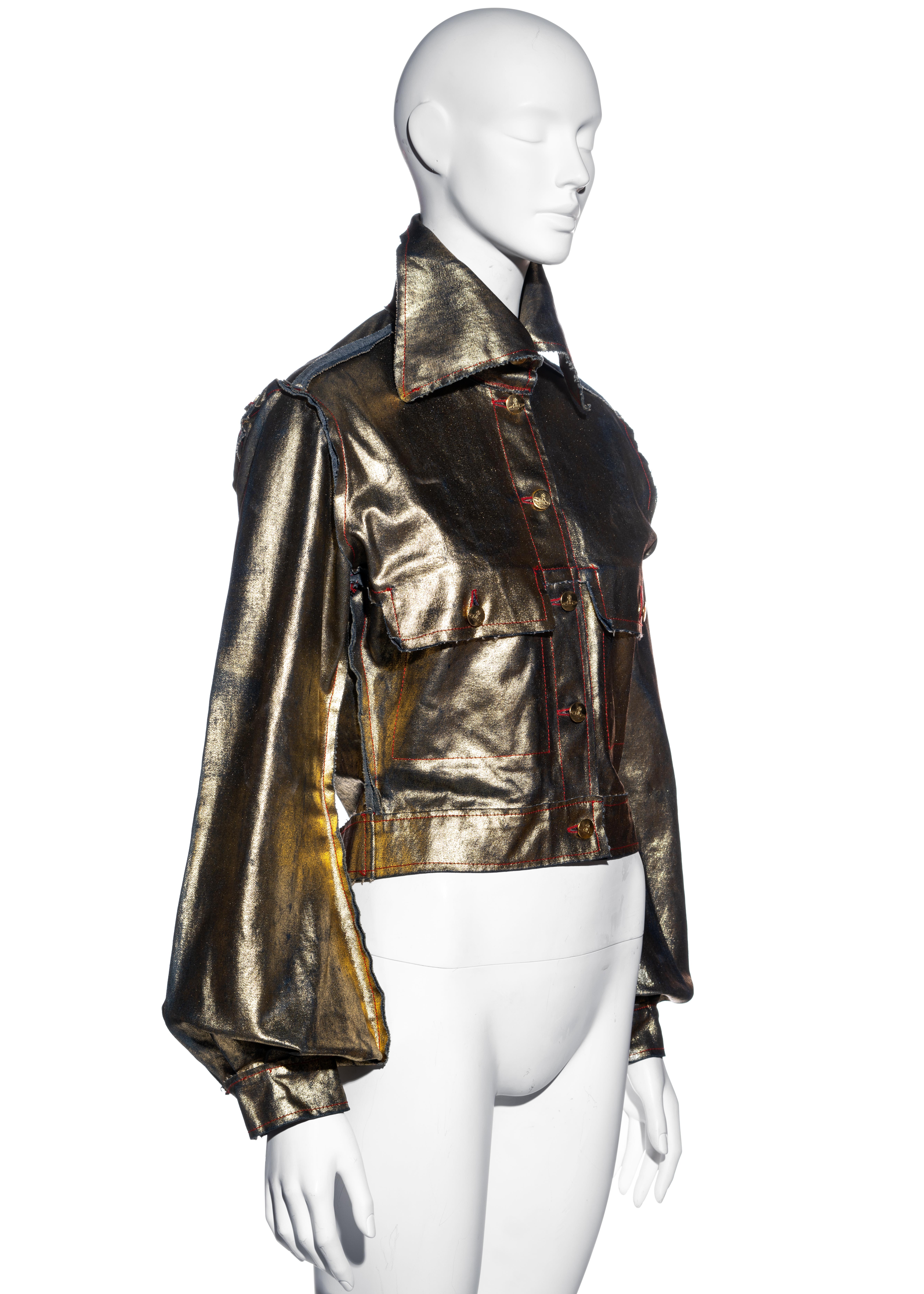 Vivienne Westwood metallic gold waxed denim jacket, ss 1993 For Sale 1