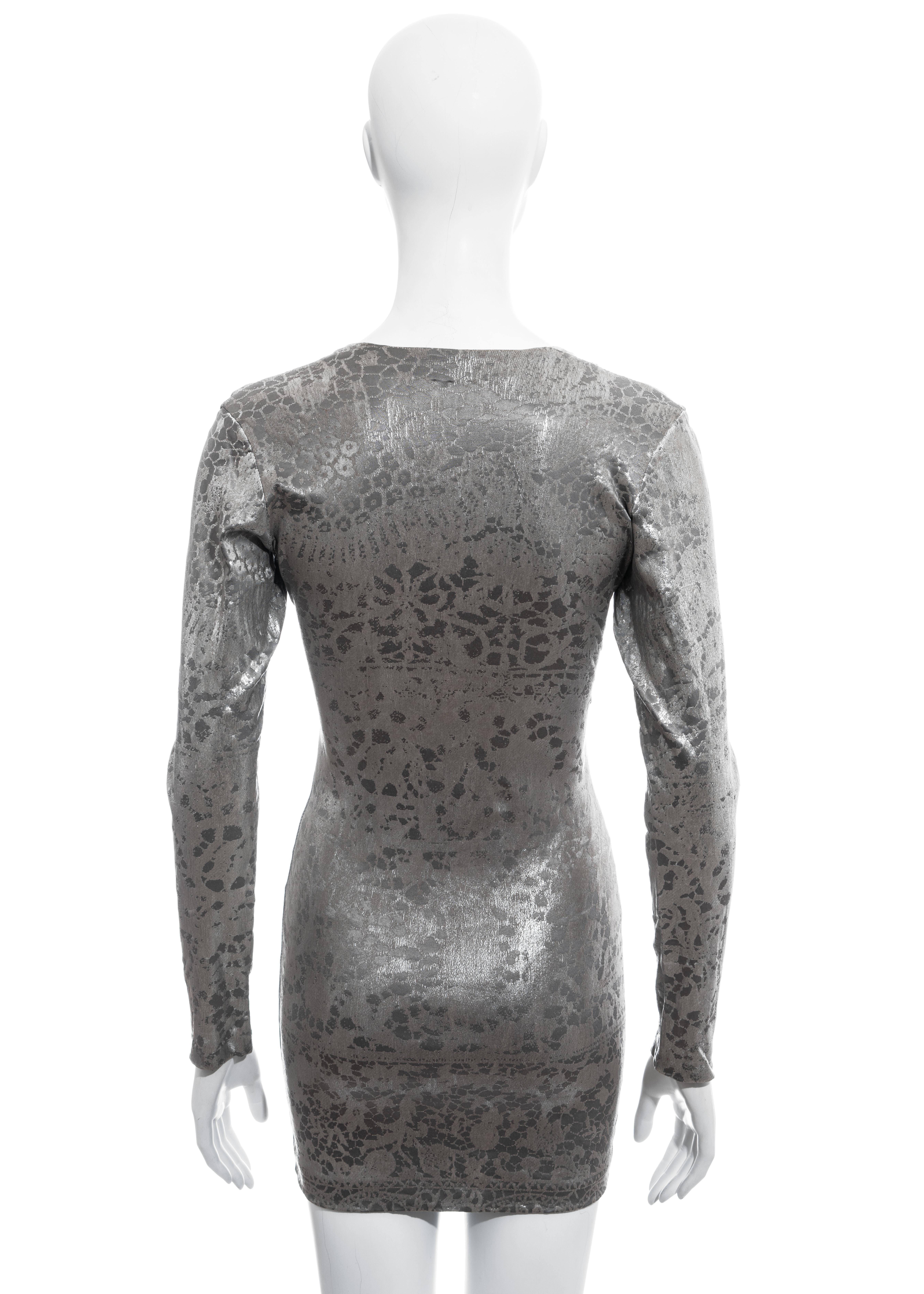 Vivienne Westwood metallic silver figure hugging mini dress, fw 1992 In Good Condition For Sale In London, GB