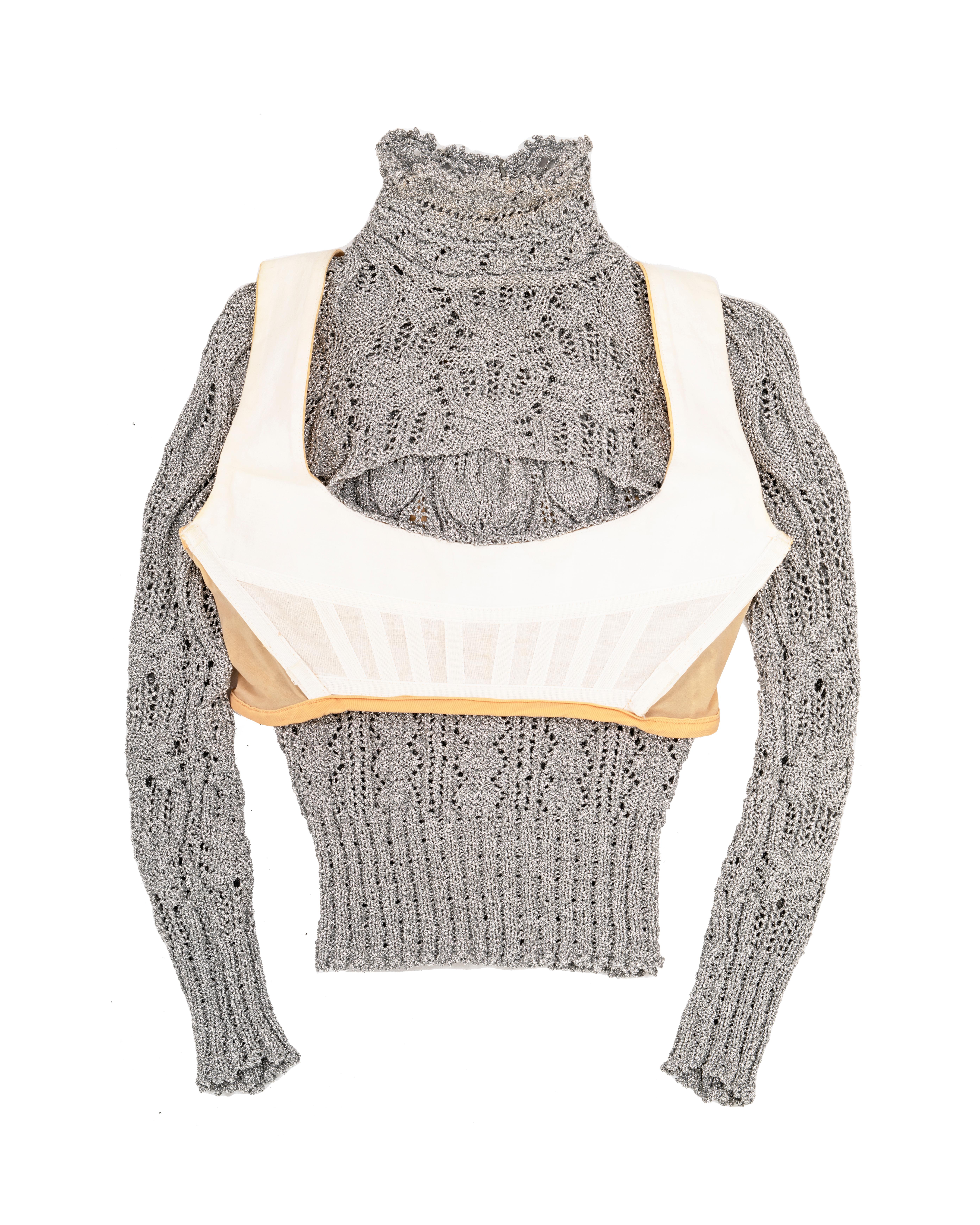 Vivienne Westwood metallic silver knitted corset sweater, fw 1993 For Sale 8