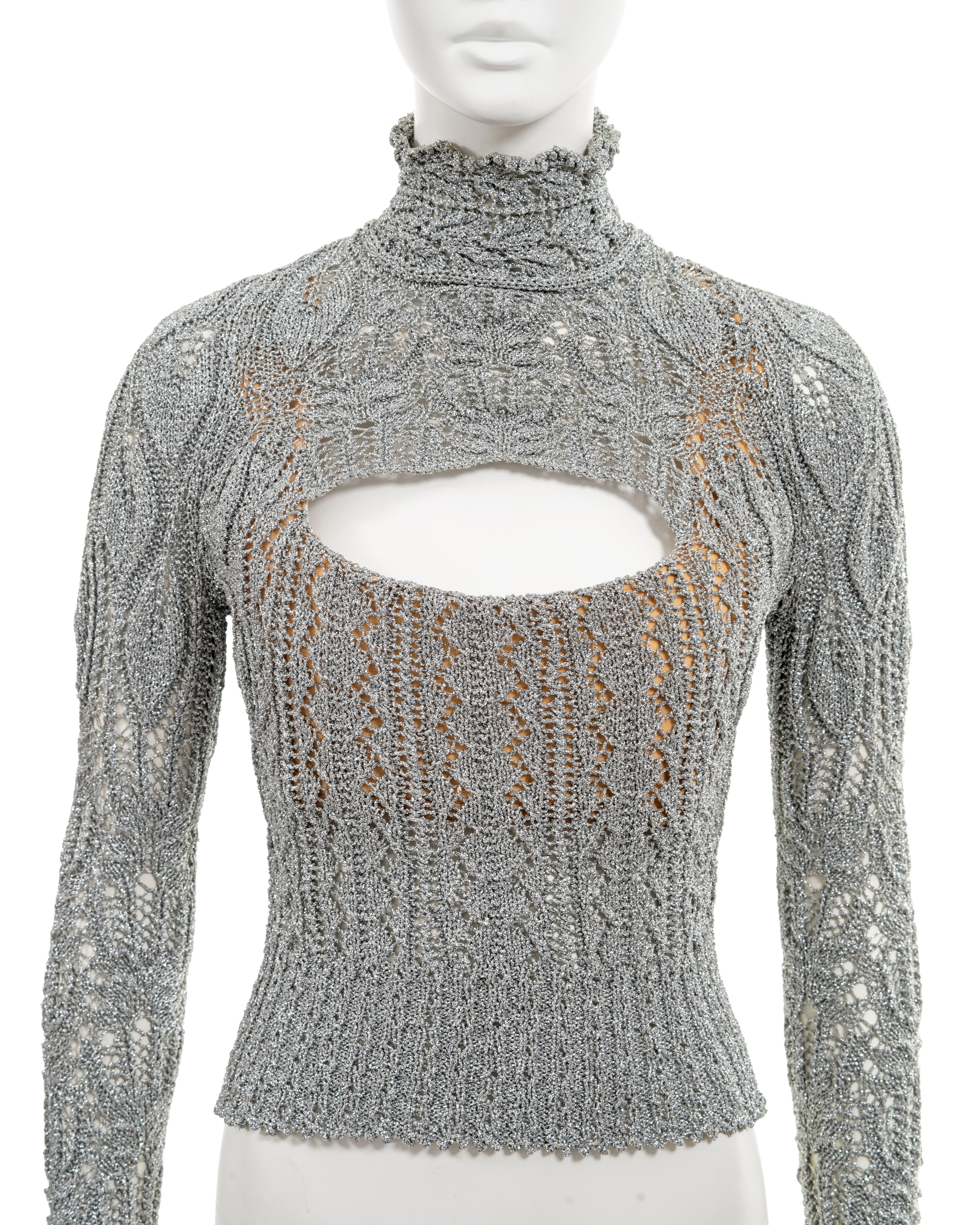Women's Vivienne Westwood metallic silver knitted corset sweater, fw 1993 For Sale