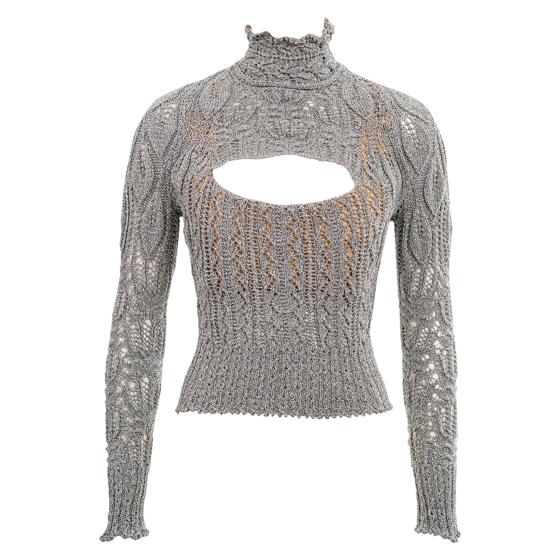 Maglione a corsetto in maglia argento metallizzato di Vivienne Westwood, fw 1993 in vendita