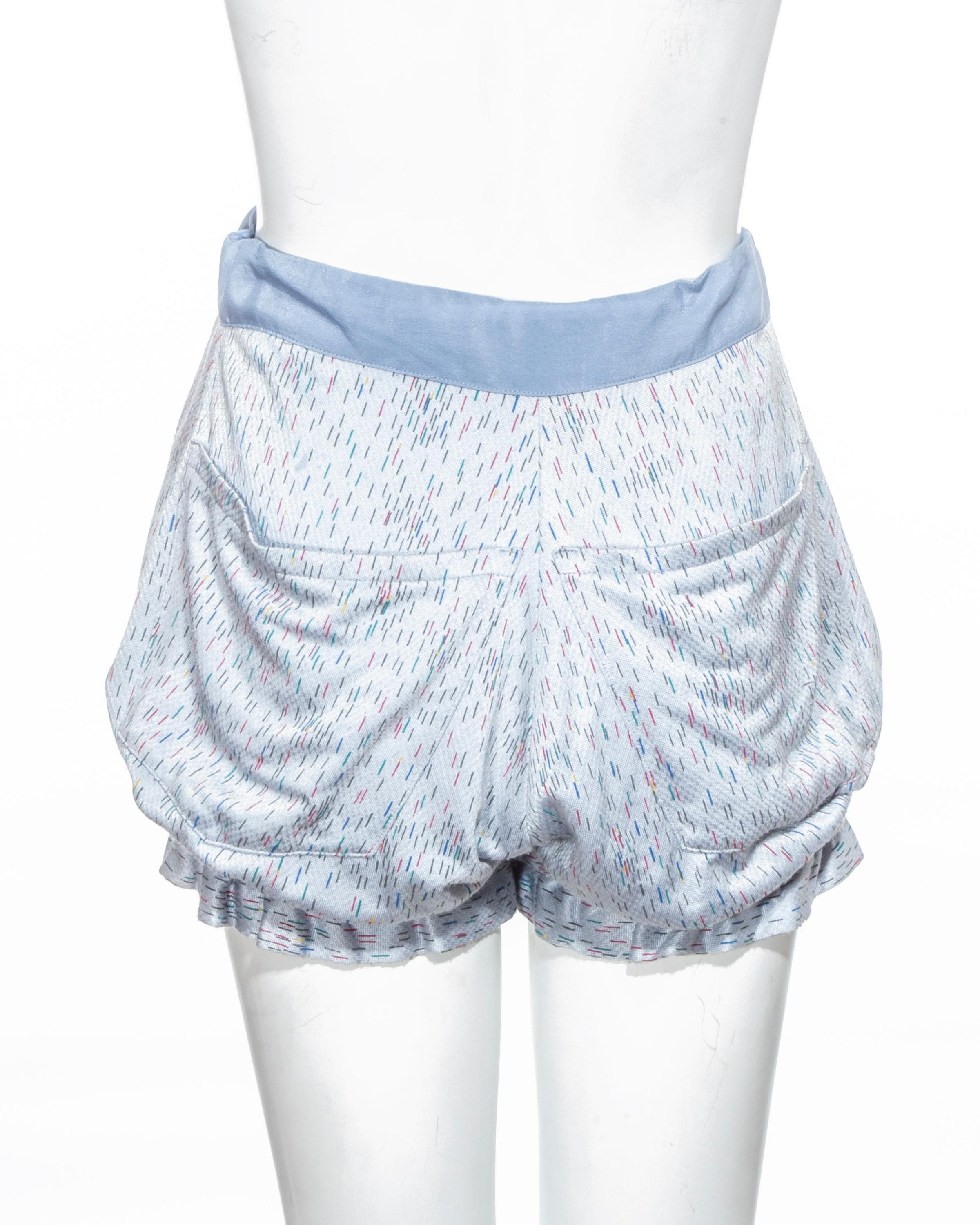Blaue bedruckte Button-down-Shorts „Mini Crini“ von Vivienne Westwood, Frühjahr/Sommer 1985 Damen im Angebot