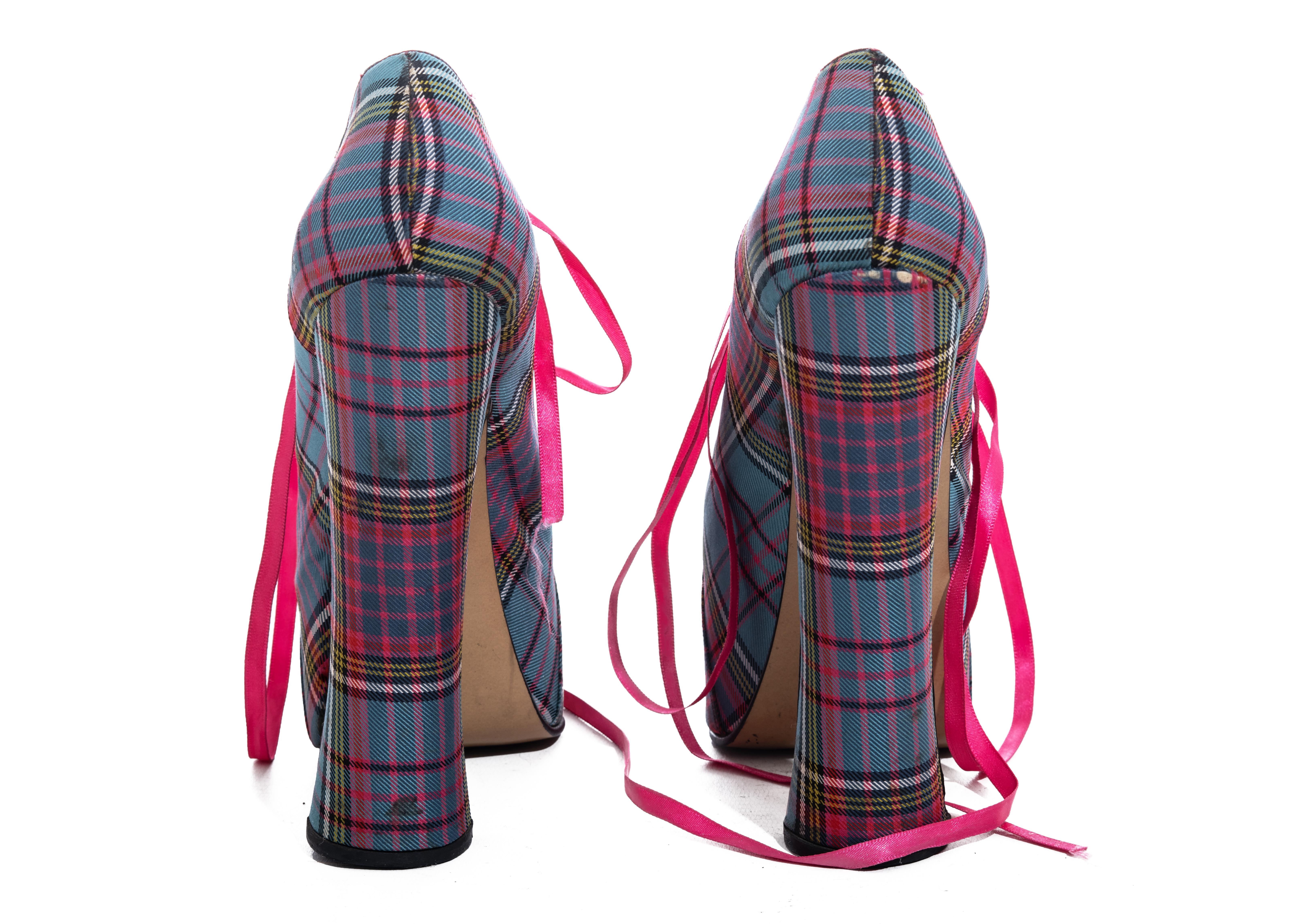 Black Vivienne Westwood multicoloured tartan wool lace-up platforms, fw 1993