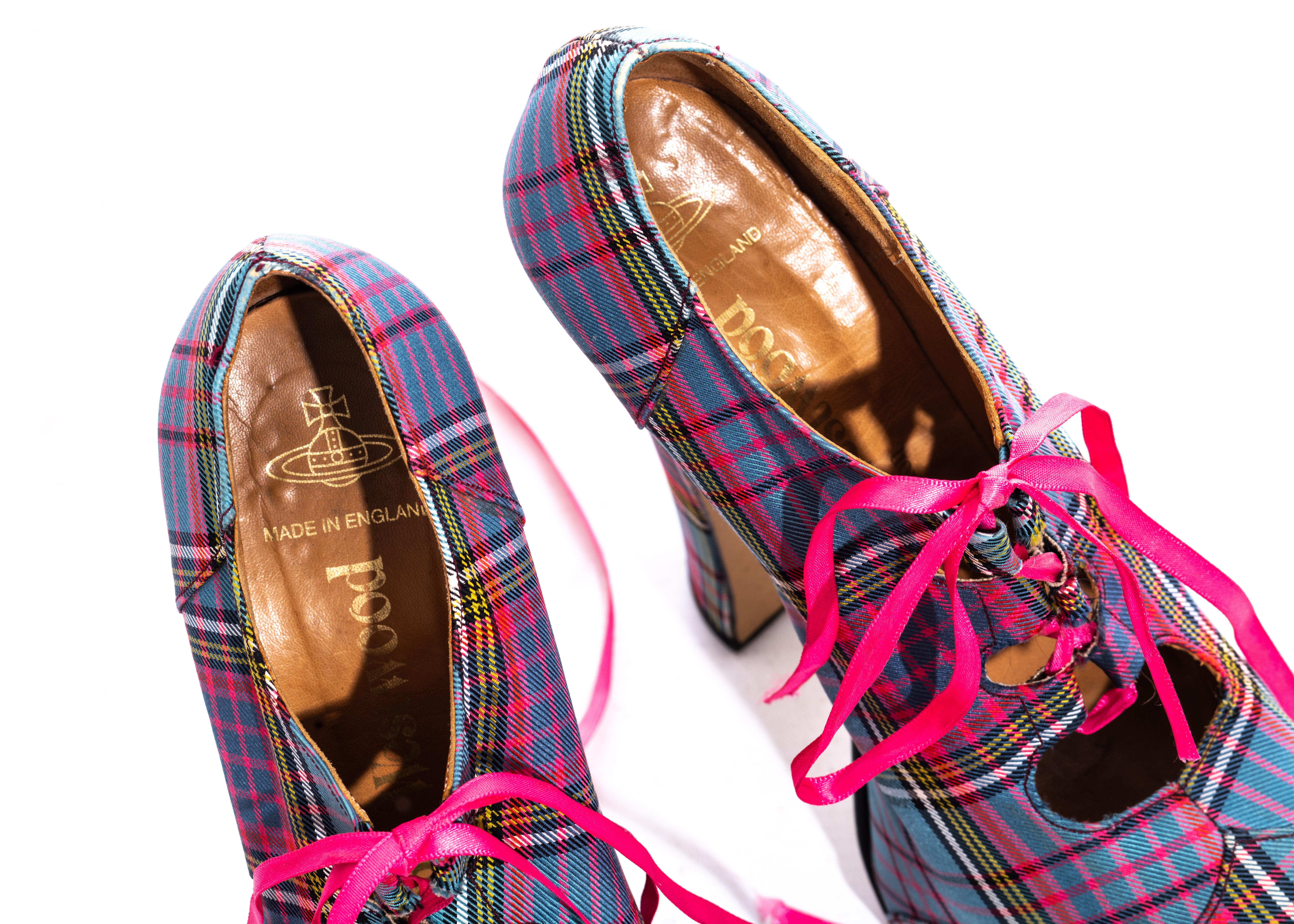 Vivienne Westwood multicoloured tartan wool lace-up platforms, fw 1993 In Good Condition In London, GB
