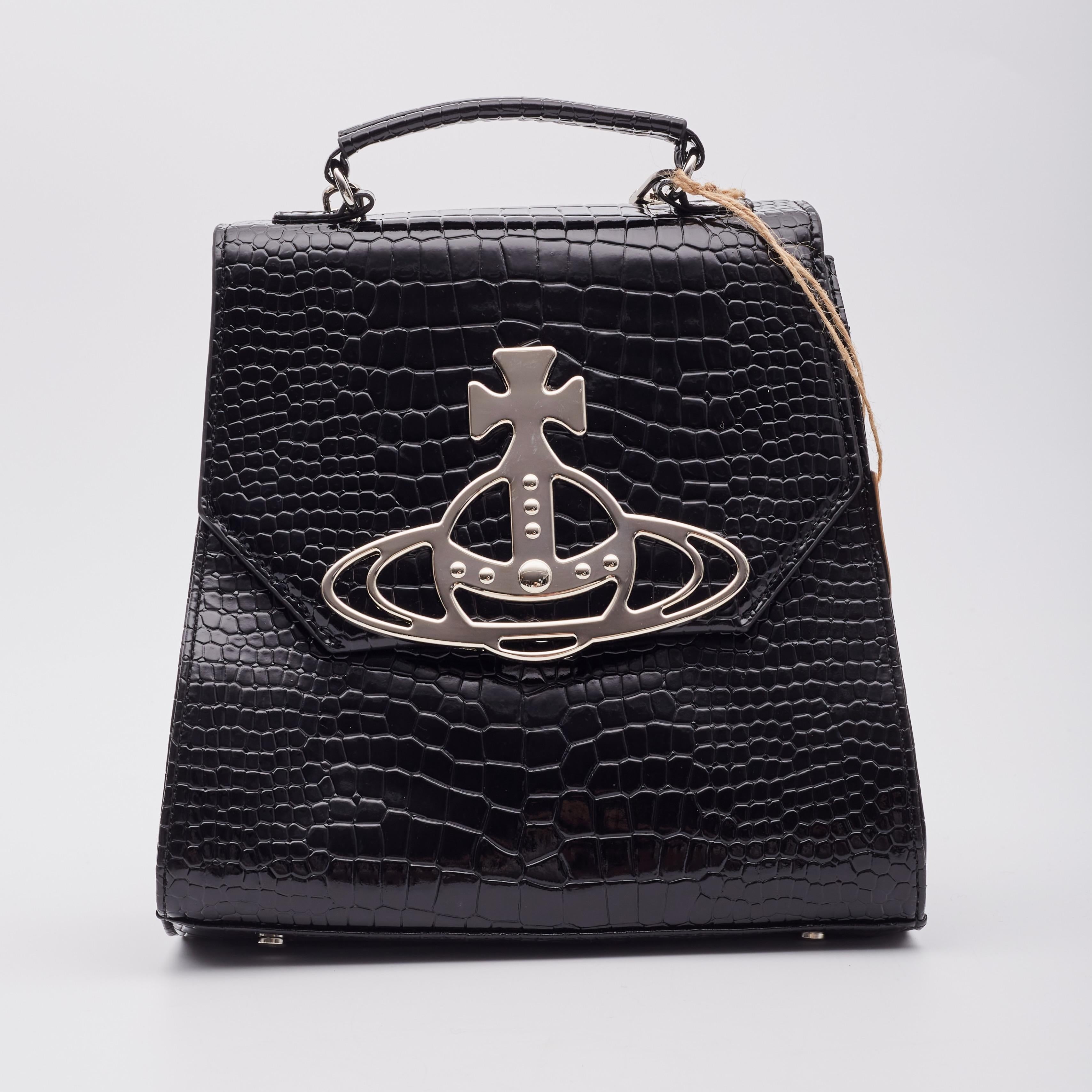 Vivienne Westwood Nana Black Croc Embossed Grace Backpack For Sale 6