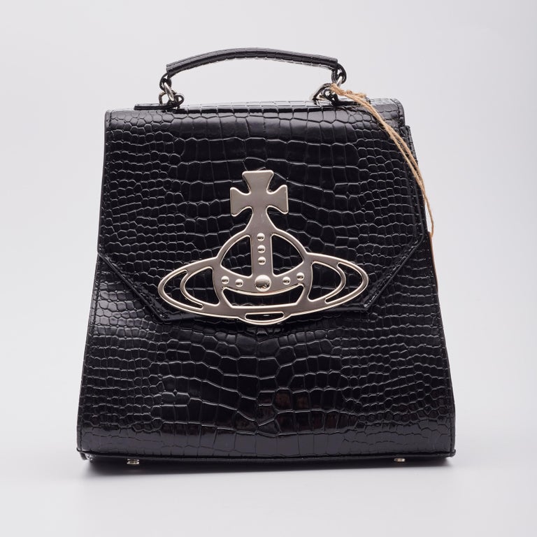 Vivienne Westwood Nana Black Croc Embossed Grace Backpack For Sale