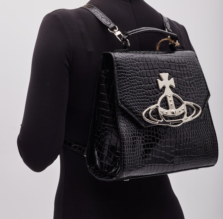 Vivienne Westwood Nana Black Croc Embossed Grace Backpack For Sale