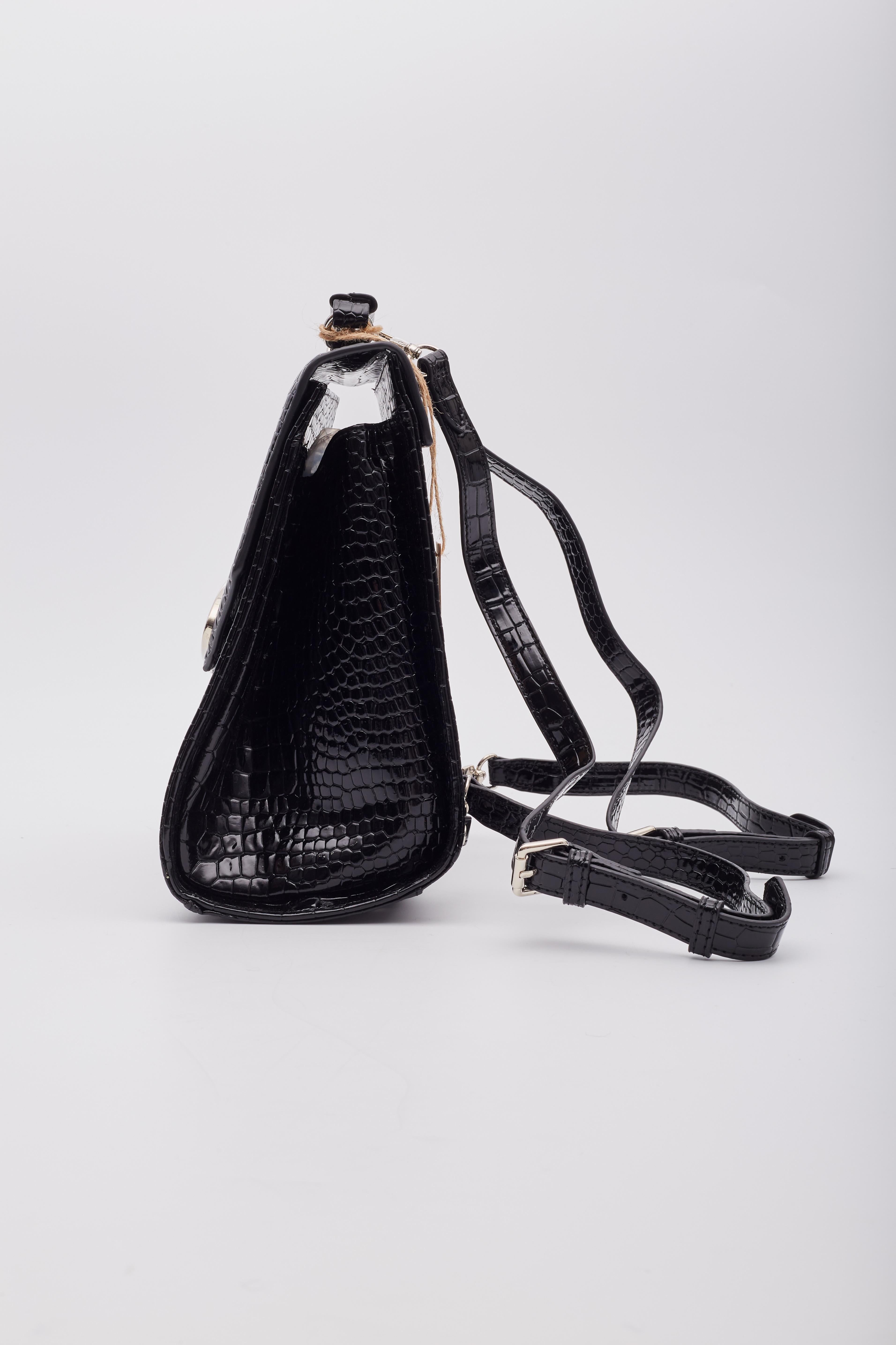Vivienne Westwood Nana Black Croc Embossed Grace Backpack For Sale 1