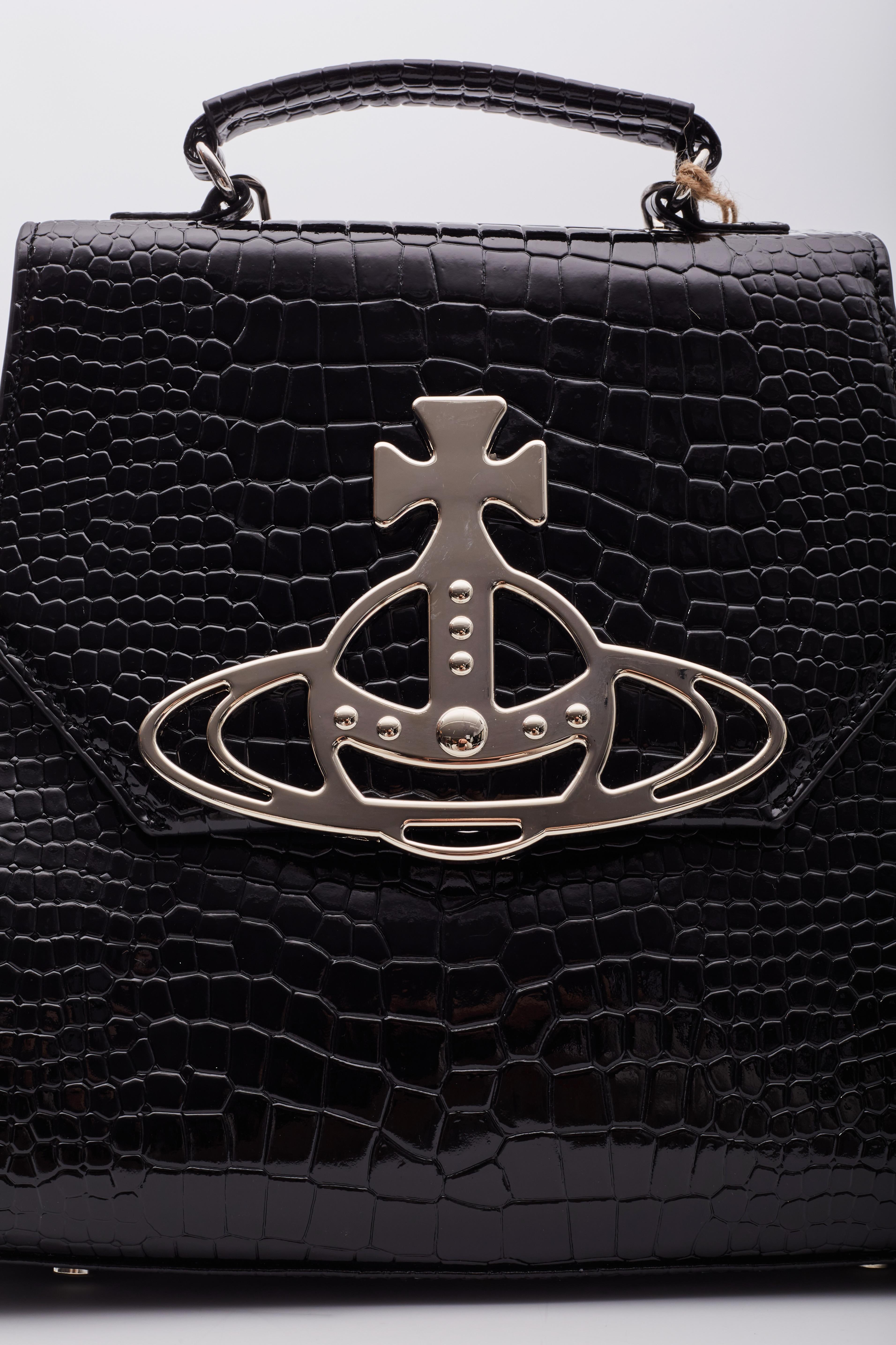 Vivienne Westwood Nana Black Croc Embossed Grace Backpack For Sale 2