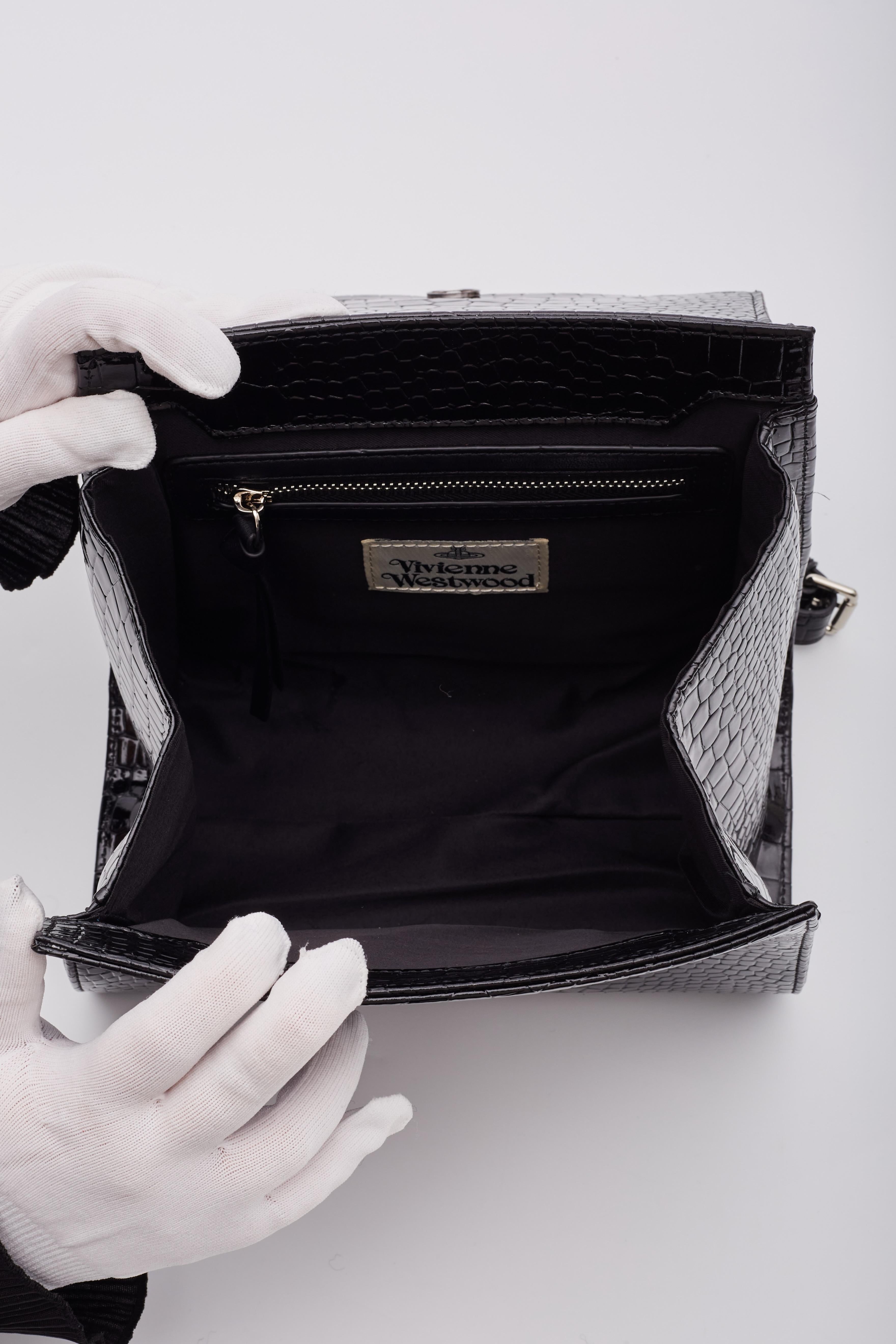 Vivienne Westwood Nana Black Croc Embossed Grace Backpack For Sale 3