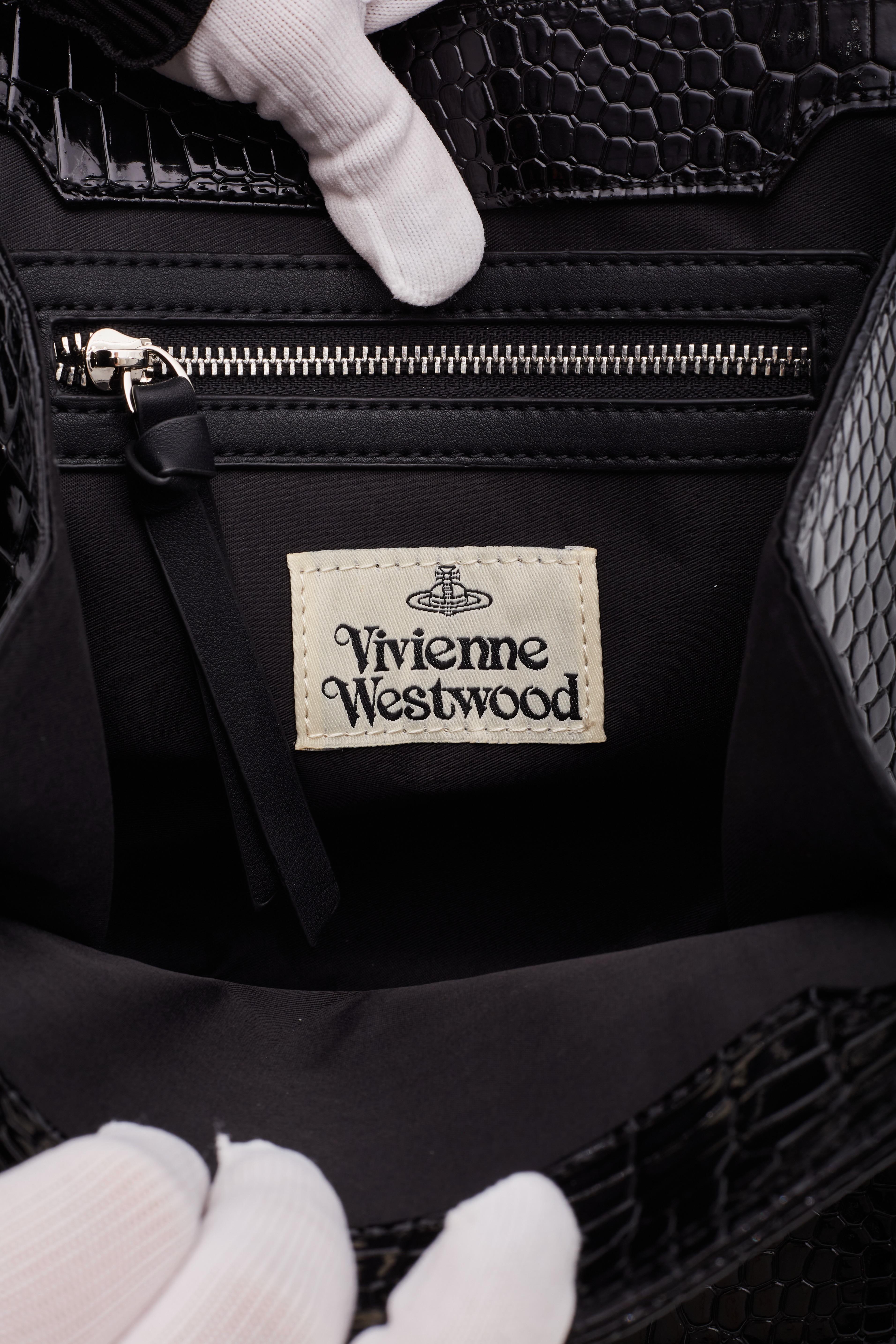 Vivienne Westwood Nana Black Croc Embossed Grace Backpack For Sale 4