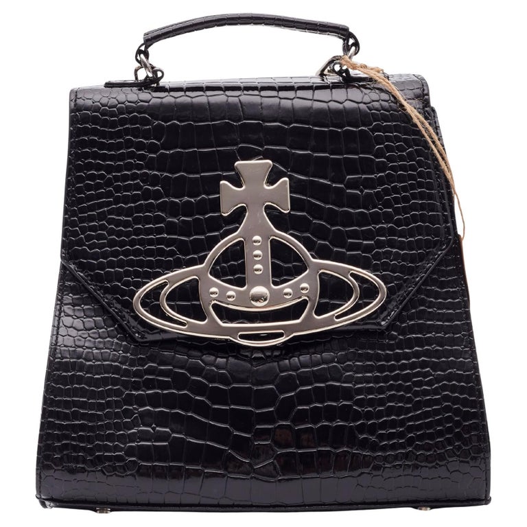 Vivienne Westwood Black and White Croc-Embossed Backpack Vivienne Westwood Crocodile embossed shoulder bag | The  main image 4
