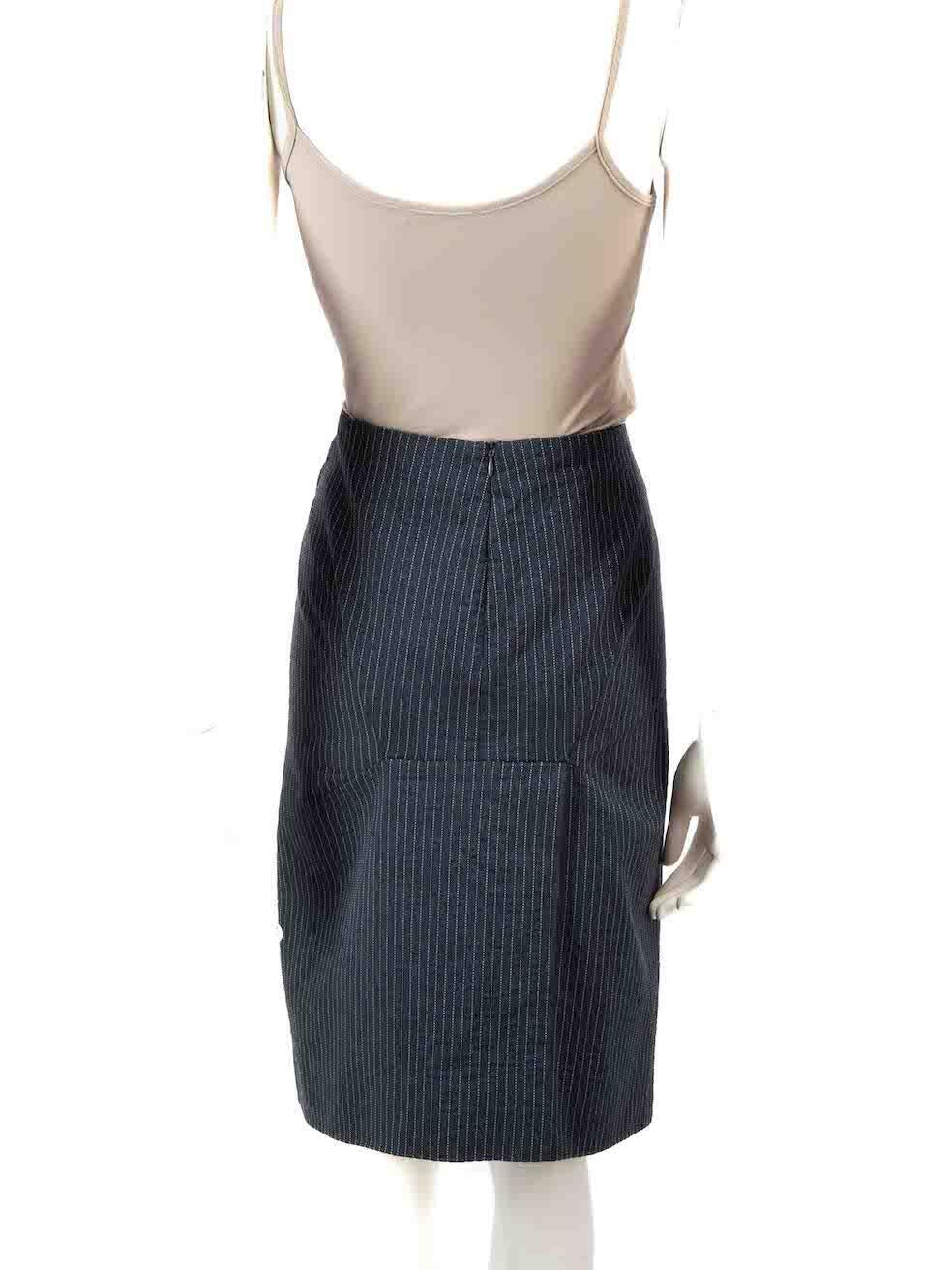 Vivienne Westwood Navy Pinstripe Knee Length Skirt Size XL In Excellent Condition For Sale In London, GB