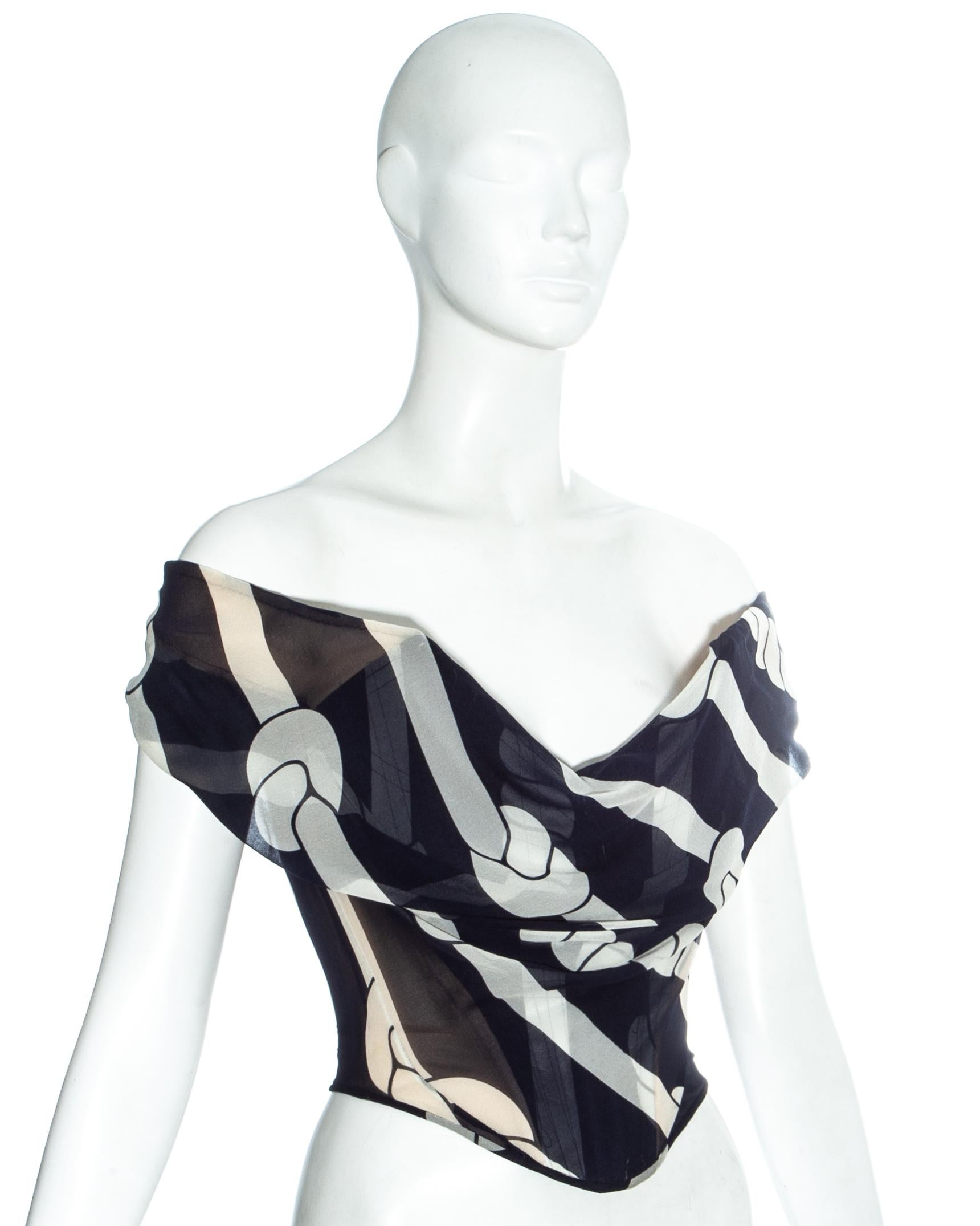 Black Vivienne Westwood navy striped silk chiffon off shoulder corset, ss 1998