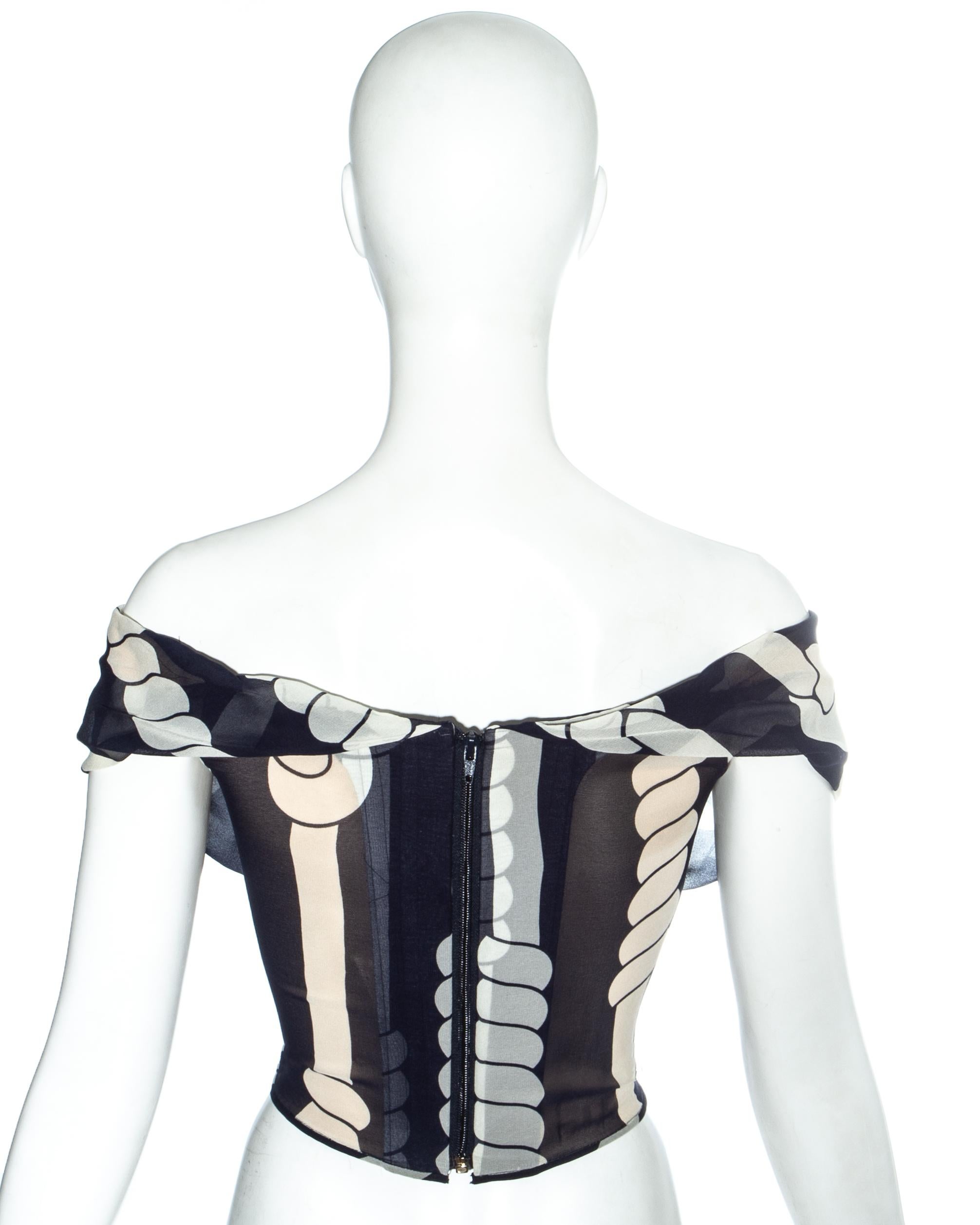 Vivienne Westwood navy striped silk chiffon off shoulder corset, ss 1998 1