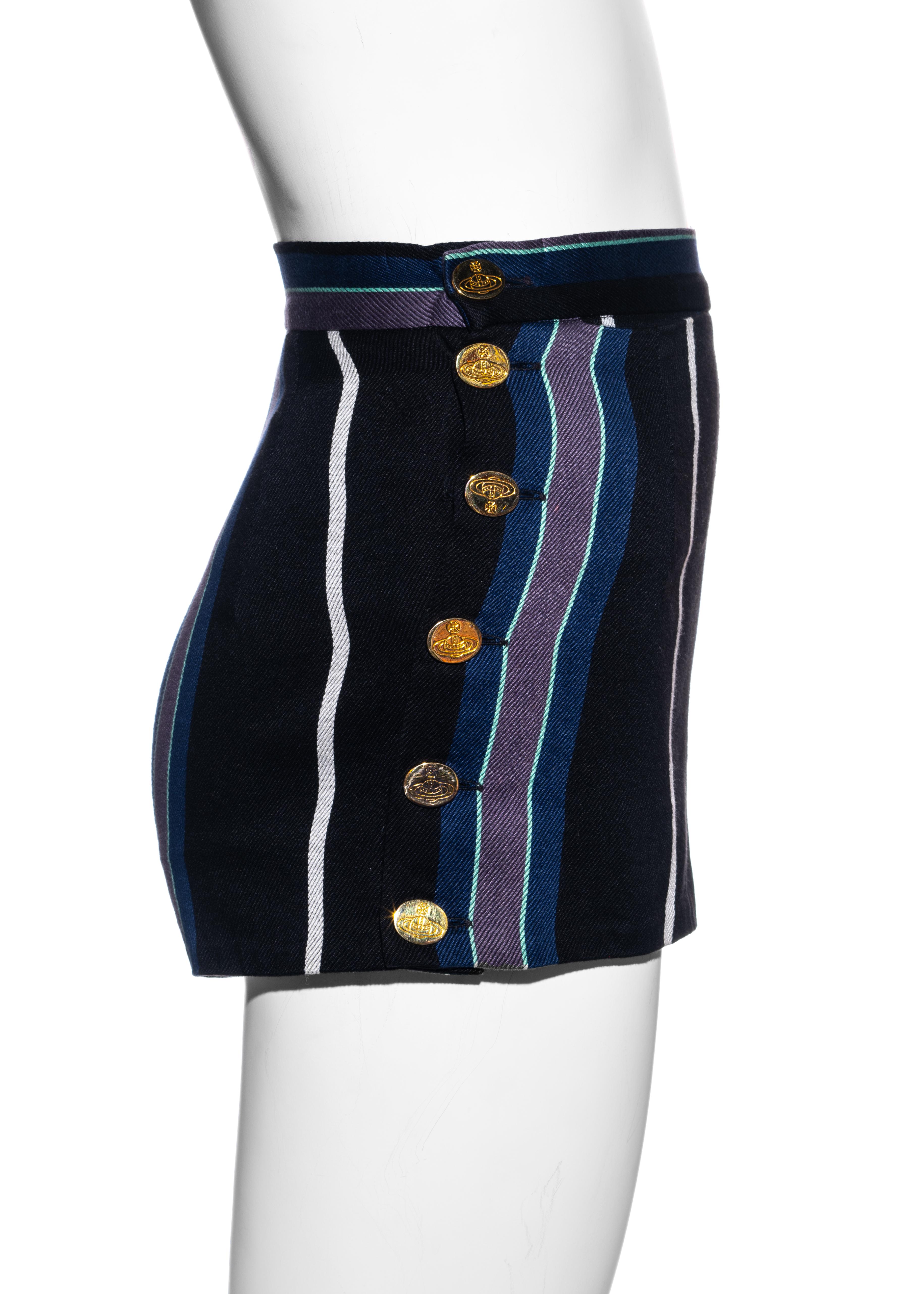 Black Vivienne Westwood navy wool striped hot pants, ss 1994 For Sale