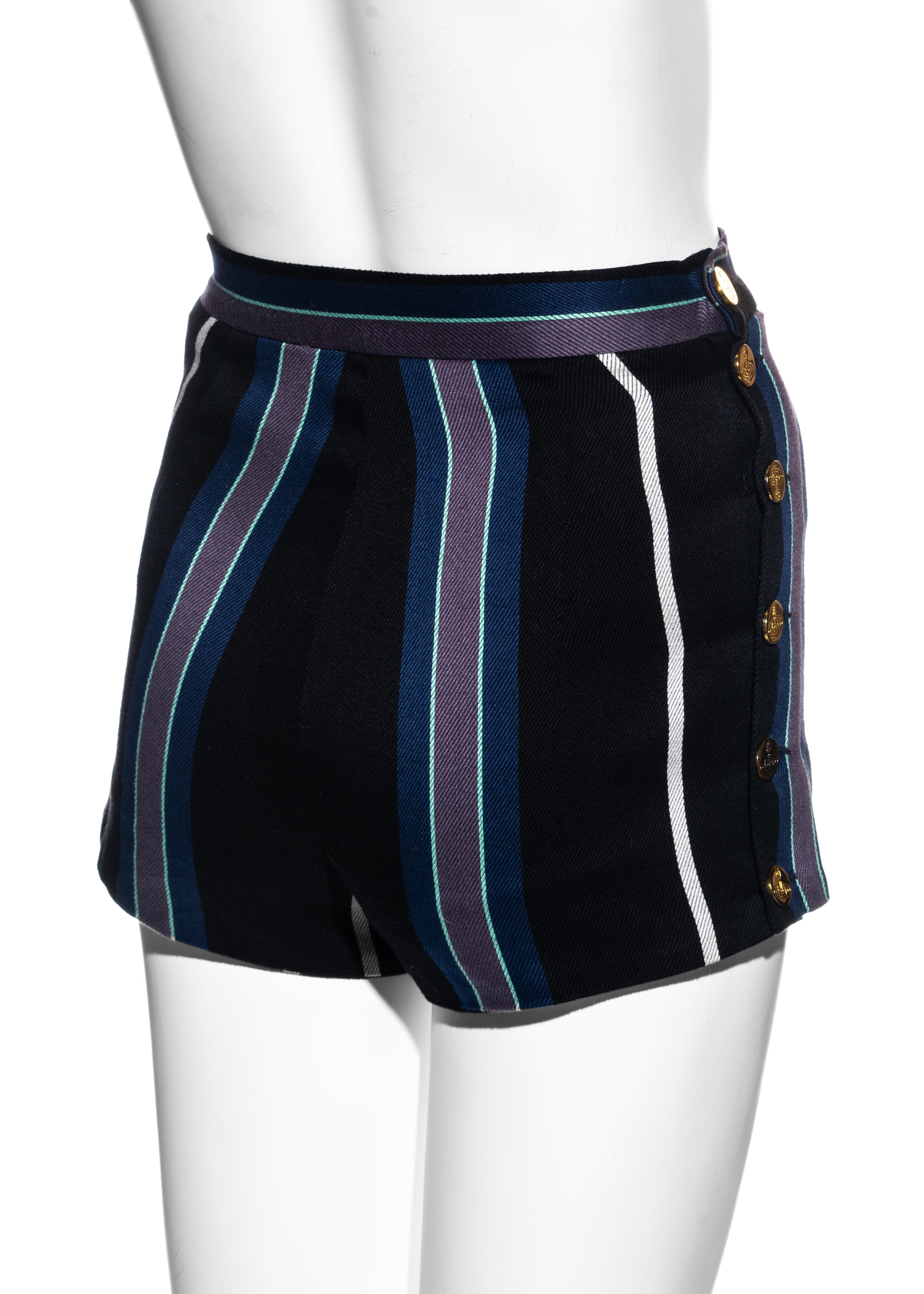 Vivienne Westwood navy wool striped hot pants, ss 1994 In Good Condition For Sale In London, GB