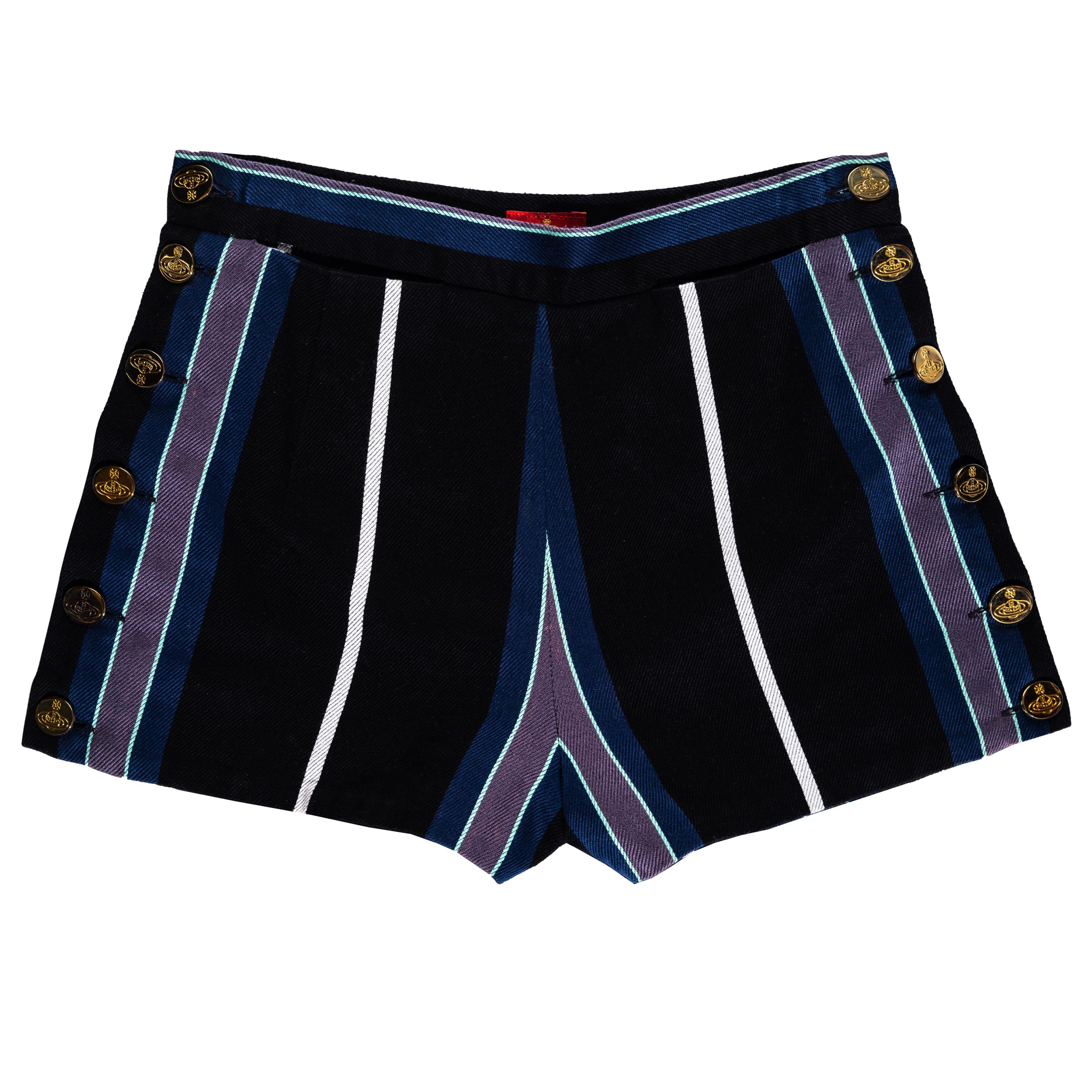 Vivienne Westwood navy wool striped hot pants, ss 1994 For Sale