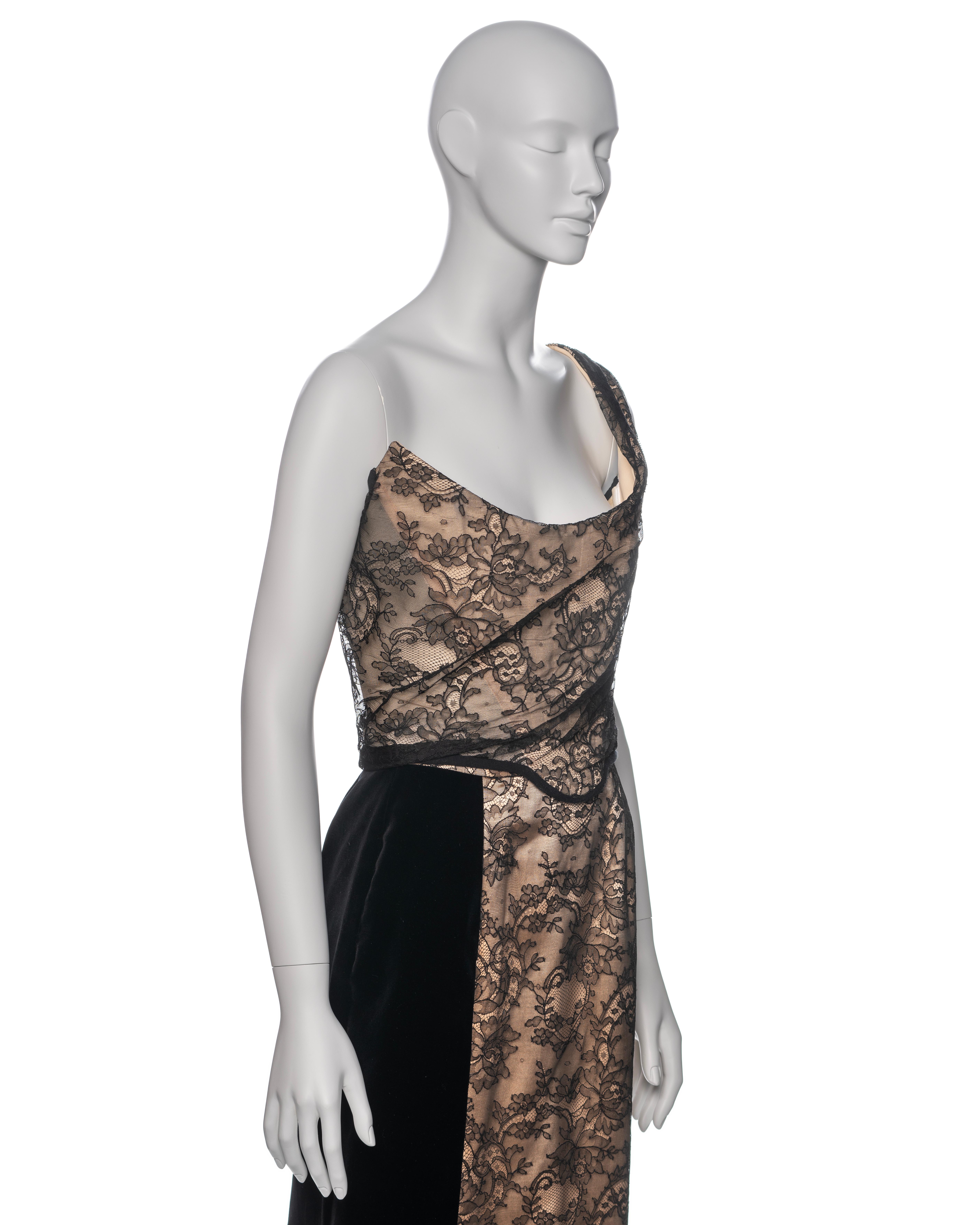 Vivienne Westwood Nude Satin, Black Lace and Velvet Corset and Skirt, FW 1996 For Sale 9