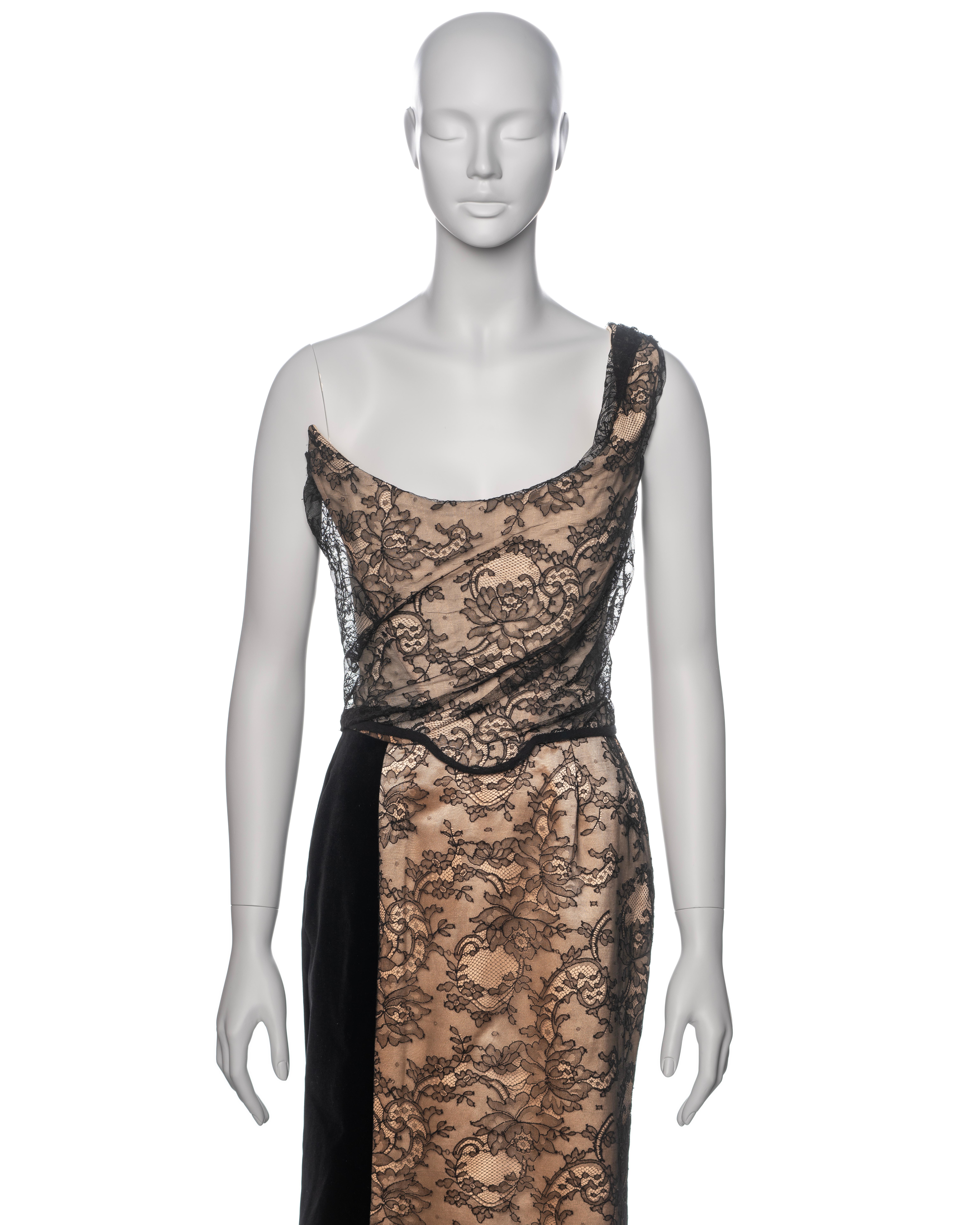Vivienne Westwood Nude Satin, Black Lace and Velvet Corset and Skirt, FW 1996 In Excellent Condition For Sale In London, GB