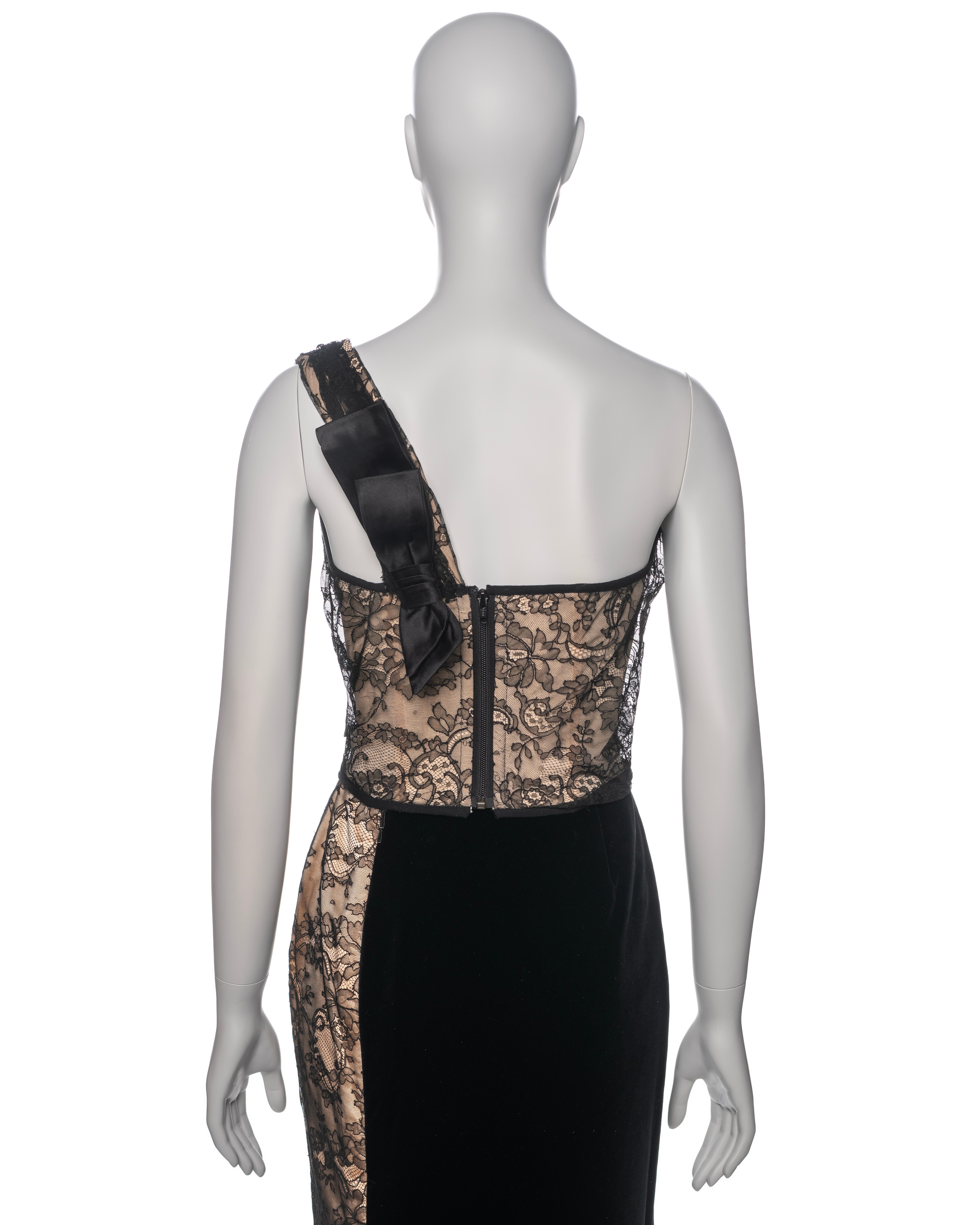 Vivienne Westwood Nude Satin, Black Lace and Velvet Corset and Skirt, FW 1996 For Sale 4