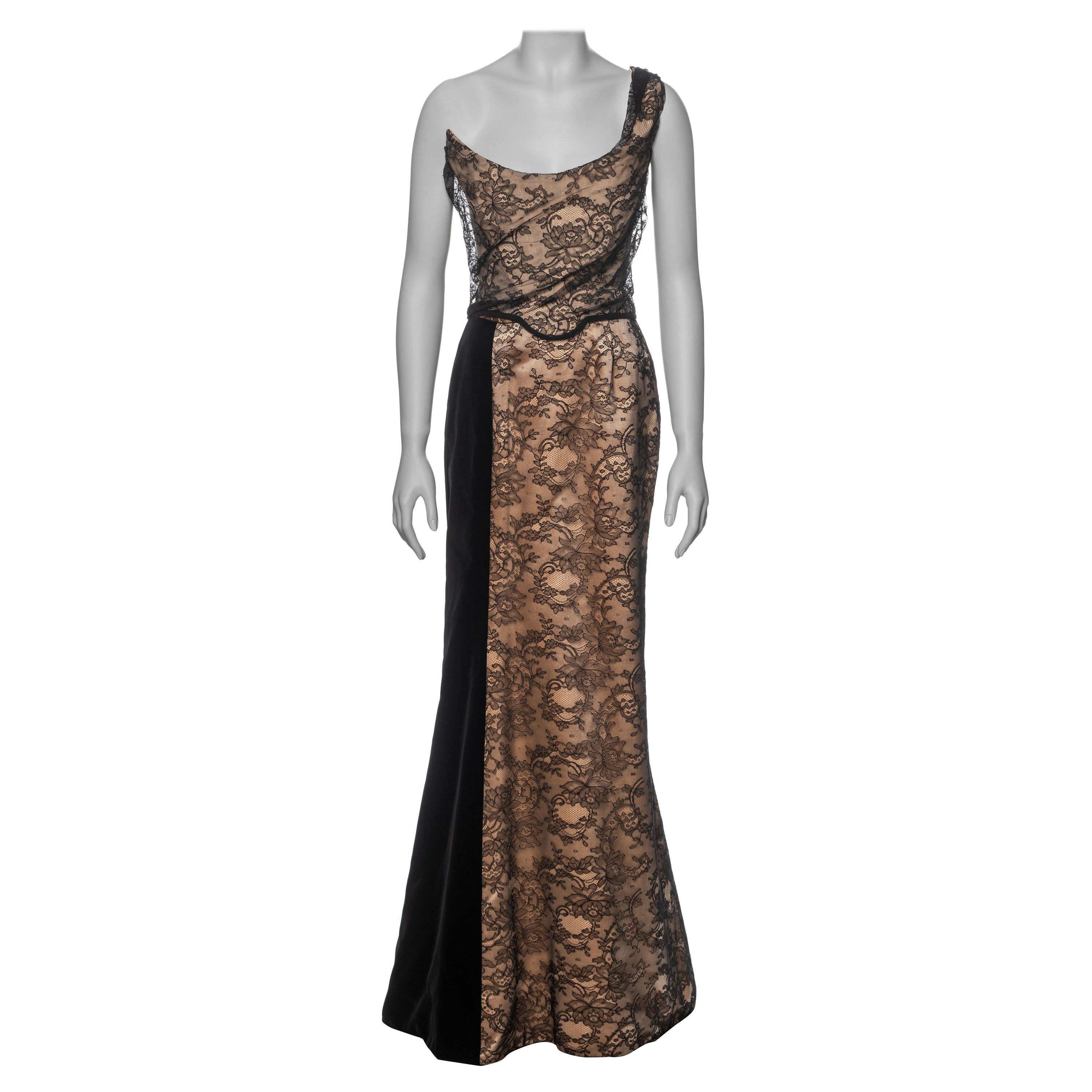 Vivienne Westwood Korsett und Rock aus nudefarbenem Satin, schwarzer Spitze und Samt, H/W 1996