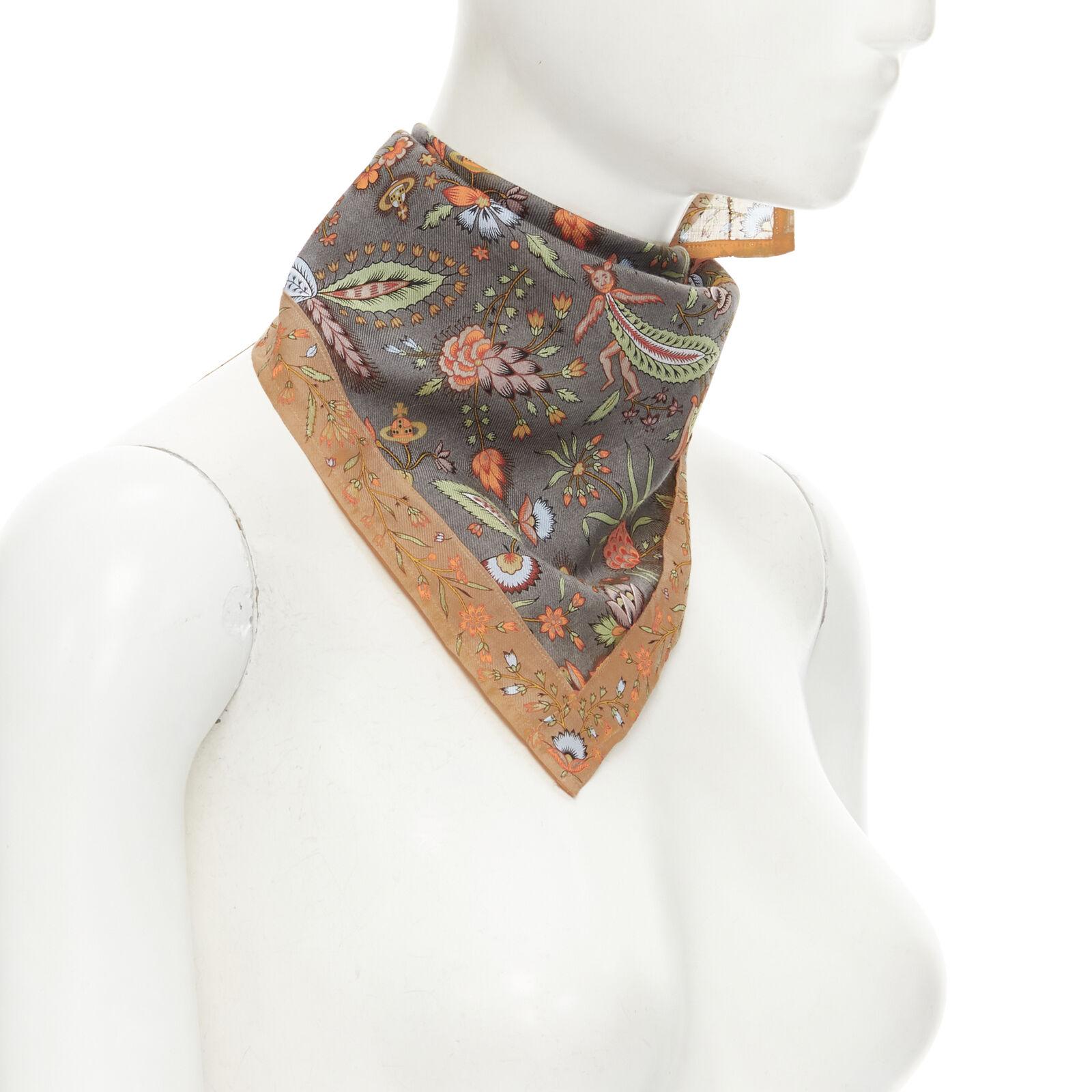 Beige VIVIENNE WESTWOOD orb logo mythical creatures floral handkerchief neckscarf For Sale