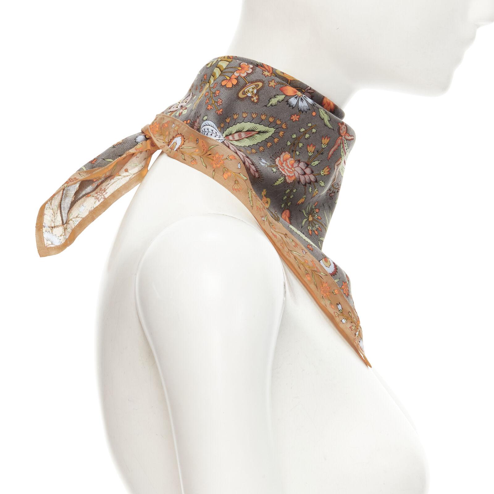 VIVIENNE WESTWOOD orb logo mythical creatures floral handkerchief neckscarf In Excellent Condition For Sale In Hong Kong, NT