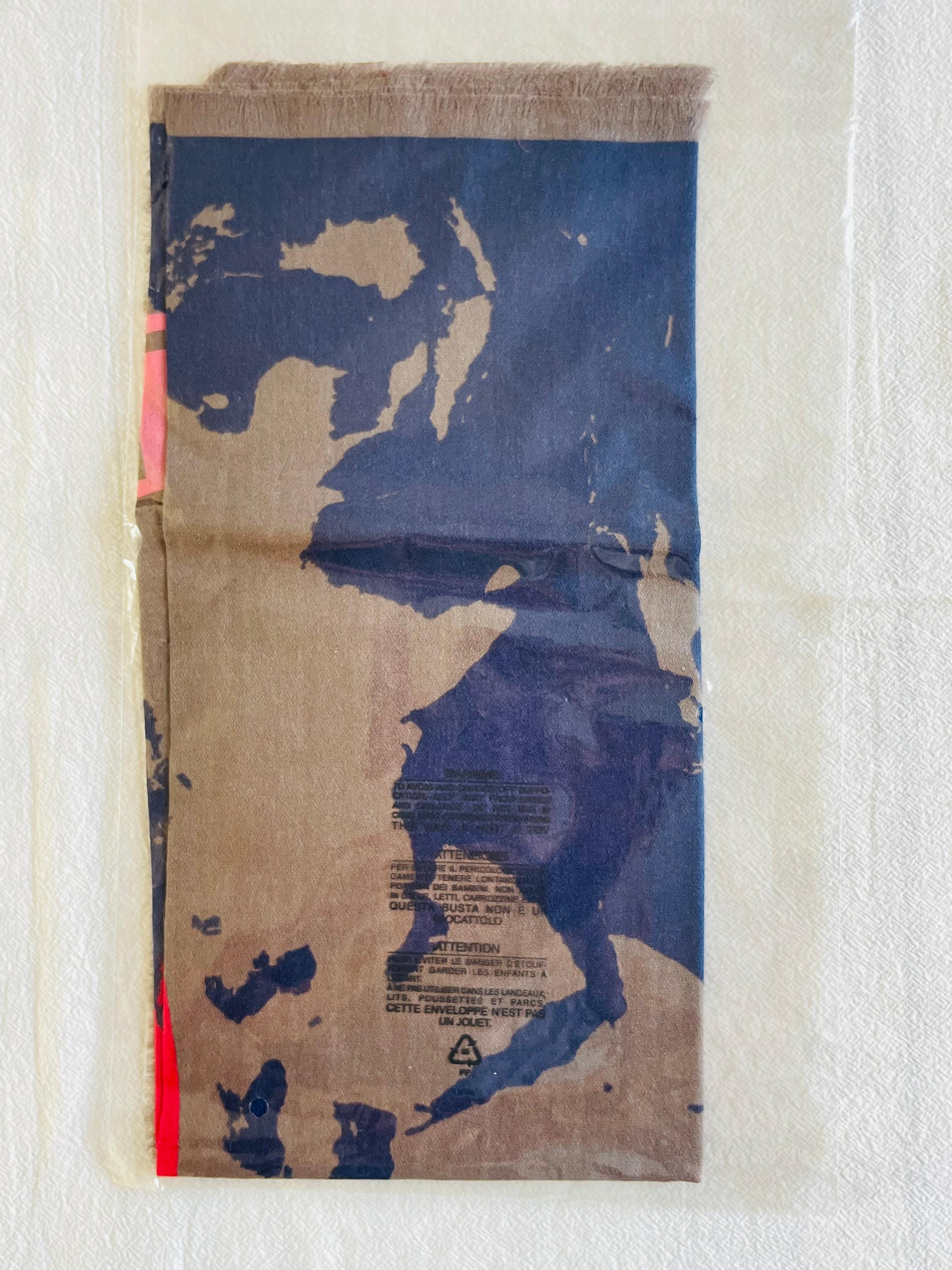 Vivienne Westwood Orb Logo Navy Blue War And Peace Square Fringe Scarf, BNWT 6