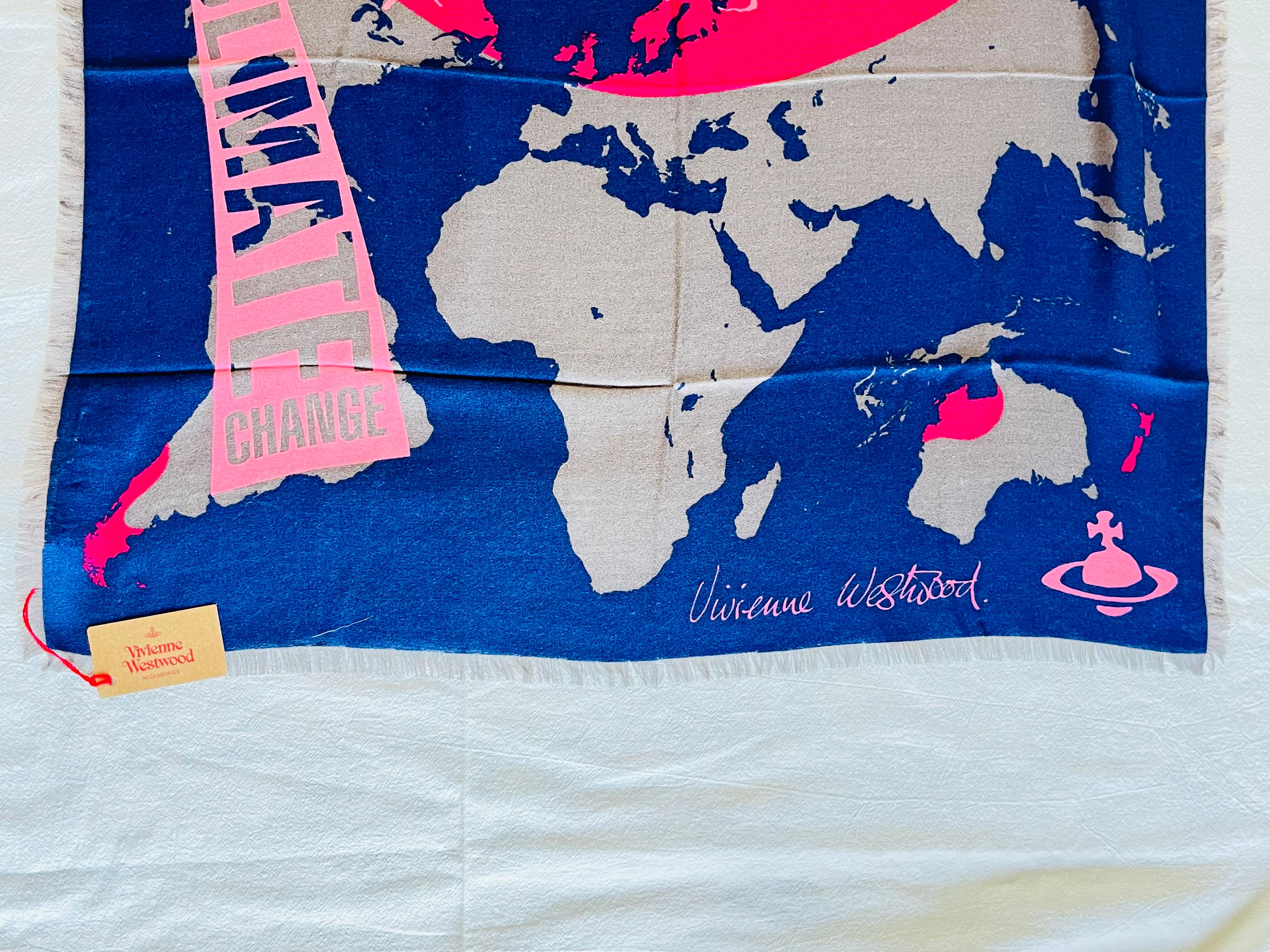 Women's or Men's Vivienne Westwood Orb Logo Navy Blue War And Peace Square Fringe Scarf, BNWT
