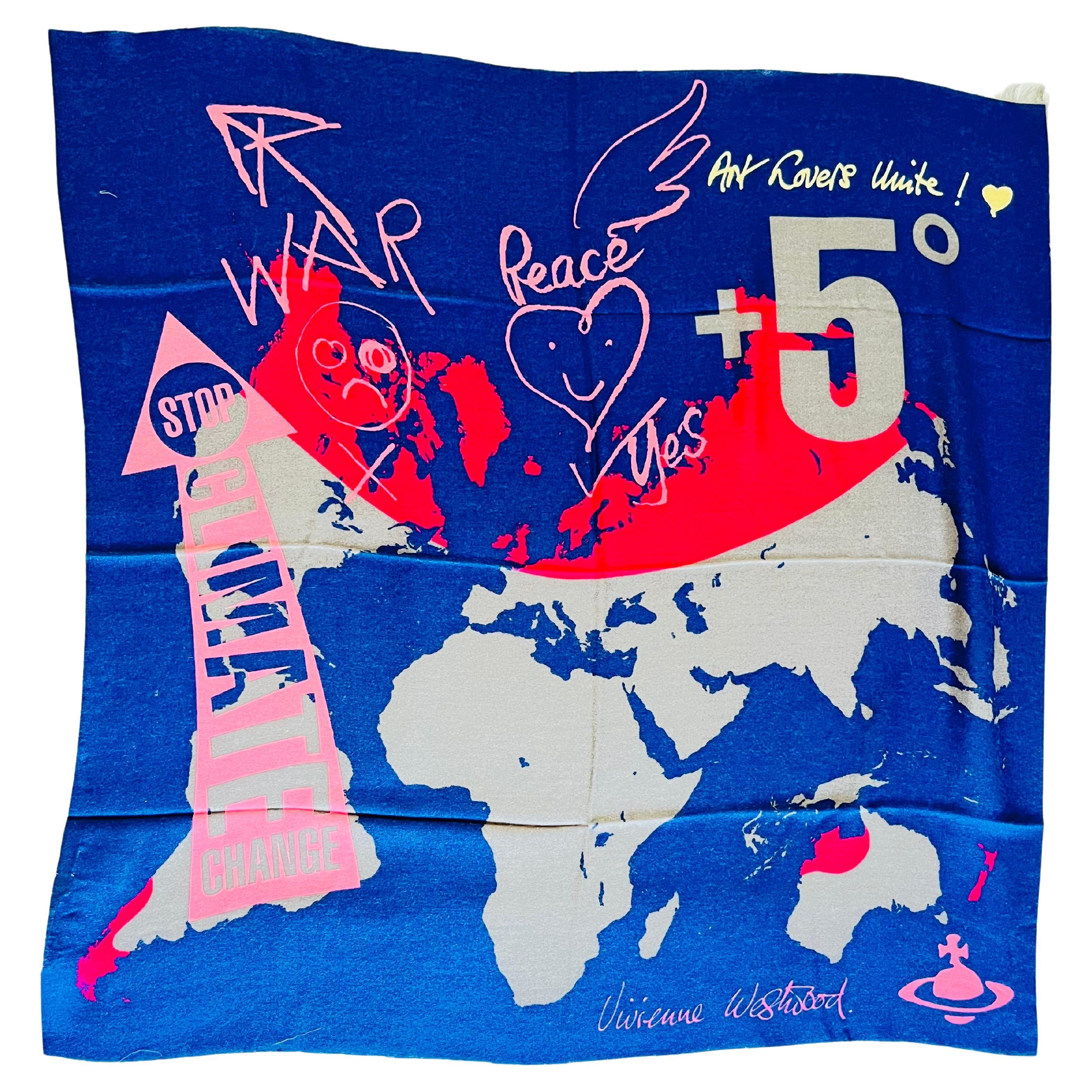 Vivienne Westwood Orb Logo Navy Blue War And Peace Square Fringe Scarf, BNWT For Sale