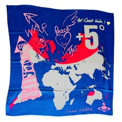 Vivienne Westwood Orb Logo Navy Blue War And Peace Square Fringe Scarf, BNWT