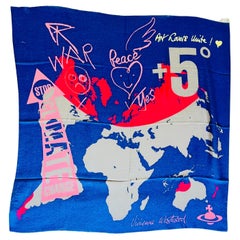 Vivienne Westwood Orb Logo Navy Blue War And Peace Square Fringe Scarf, BNWT