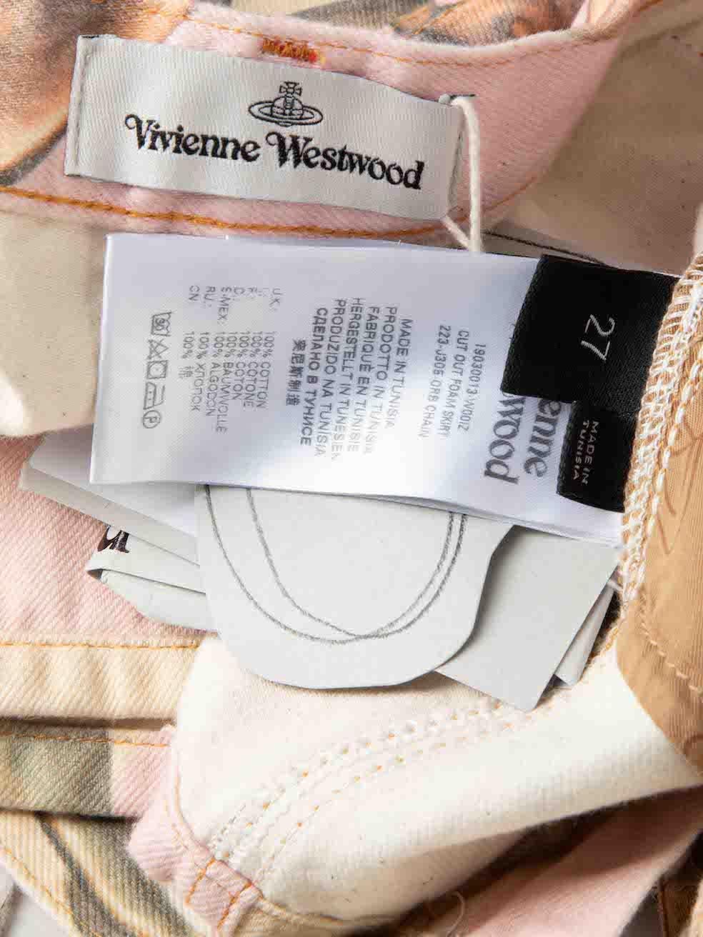 Women's Vivienne Westwood Orb Print Denim Cut Out Foam Skirt Size M For Sale