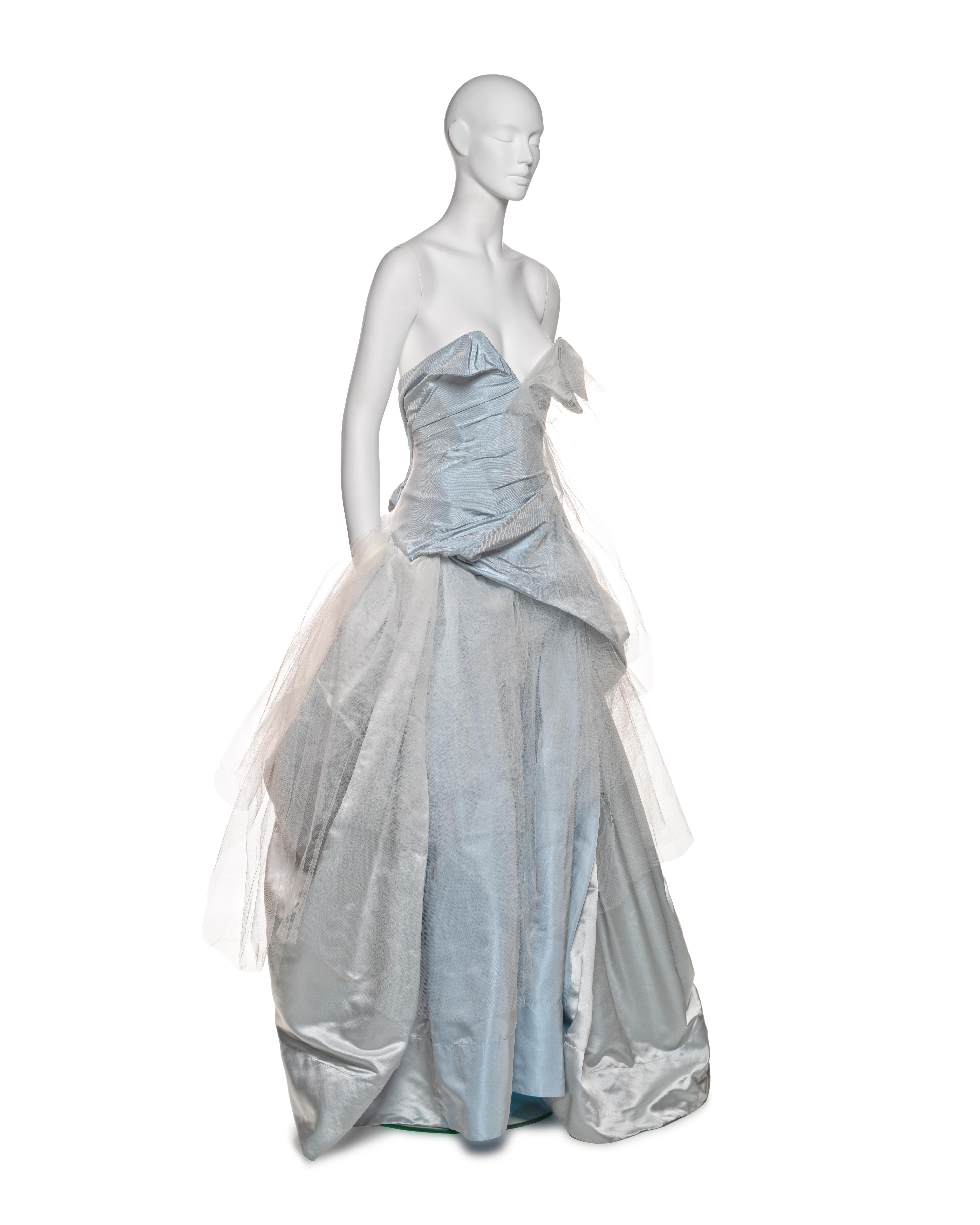 Vivienne Westwood Pale Blue Silk Taffeta and Tulle Couture Bridal Dress, FW 2005 In Excellent Condition For Sale In London, GB