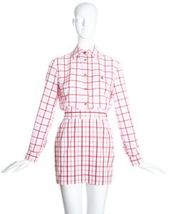 Vivienne Westwood pink and red checked cotton skirt suit, ss 1994